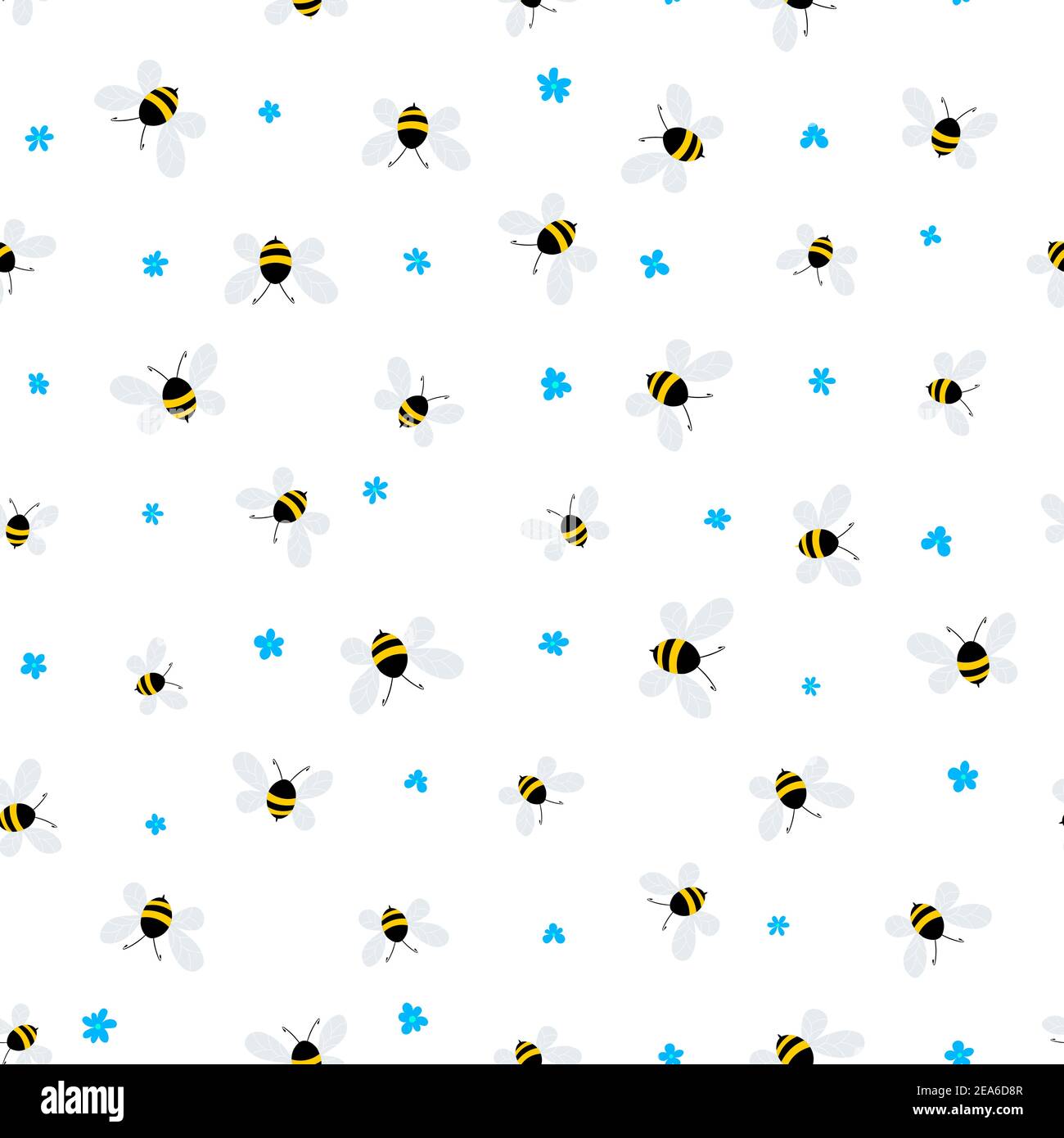 Motif sans couture avec fleurs et abeilles sur fond blanc. Adorables personnages de dessin animé. Modèle pour invitation, cartes, textile, tissu Illustration de Vecteur