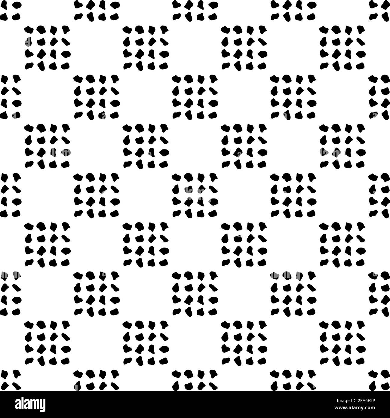 Motif vectoriel sans couture noir blanc géométrique pointillé dessin arrière-plan avec points carrés bulle doodle blobs. Motif abstrait vectoriel sans coutures Illustration de Vecteur