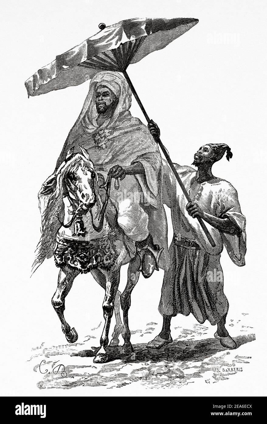 Le Sultan du Maroc cheval c1890. Hassan I du Maroc (Fez, 1836 - Tadla 1894) Sultan du Maroc de 1873 à 1894, Afrique du Nord. Ancienne illustration gravée du XIXe siècle d'El Mundo Ilustrado 1879 Banque D'Images