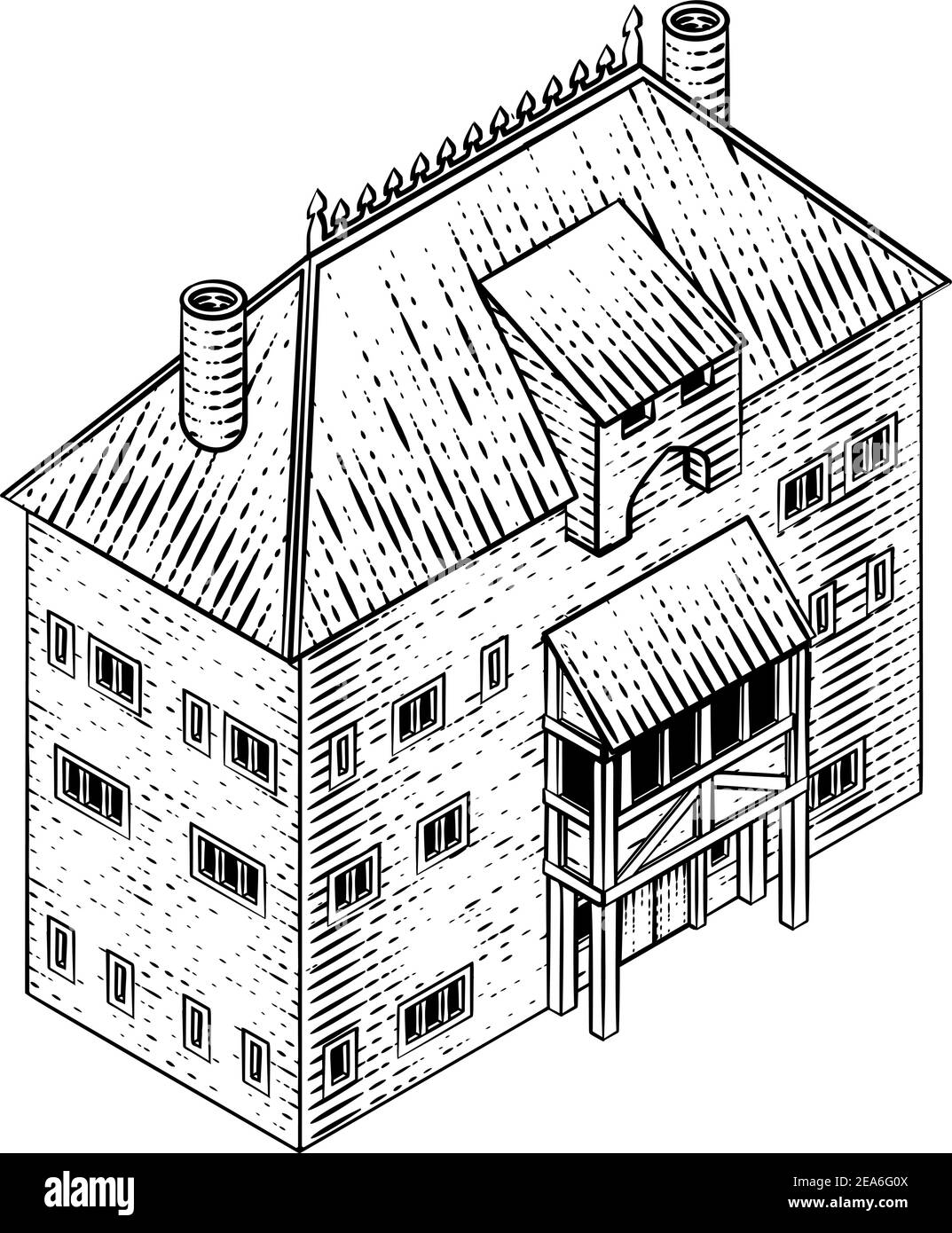 Carte du bâtiment médiéval icône Illustration ancienne Illustration de Vecteur