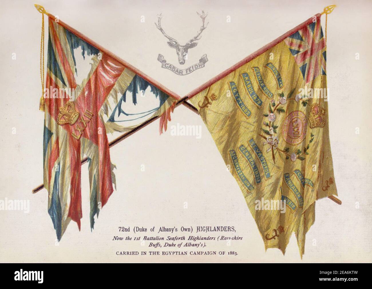 Couleurs de la 72e (duc d'Albany's Own) Highlanders, maintenant 1er Bataillon Seaforth Highlanders (Ross-shire Buffs, duc d'Albany). Transportés dans l'E Banque D'Images