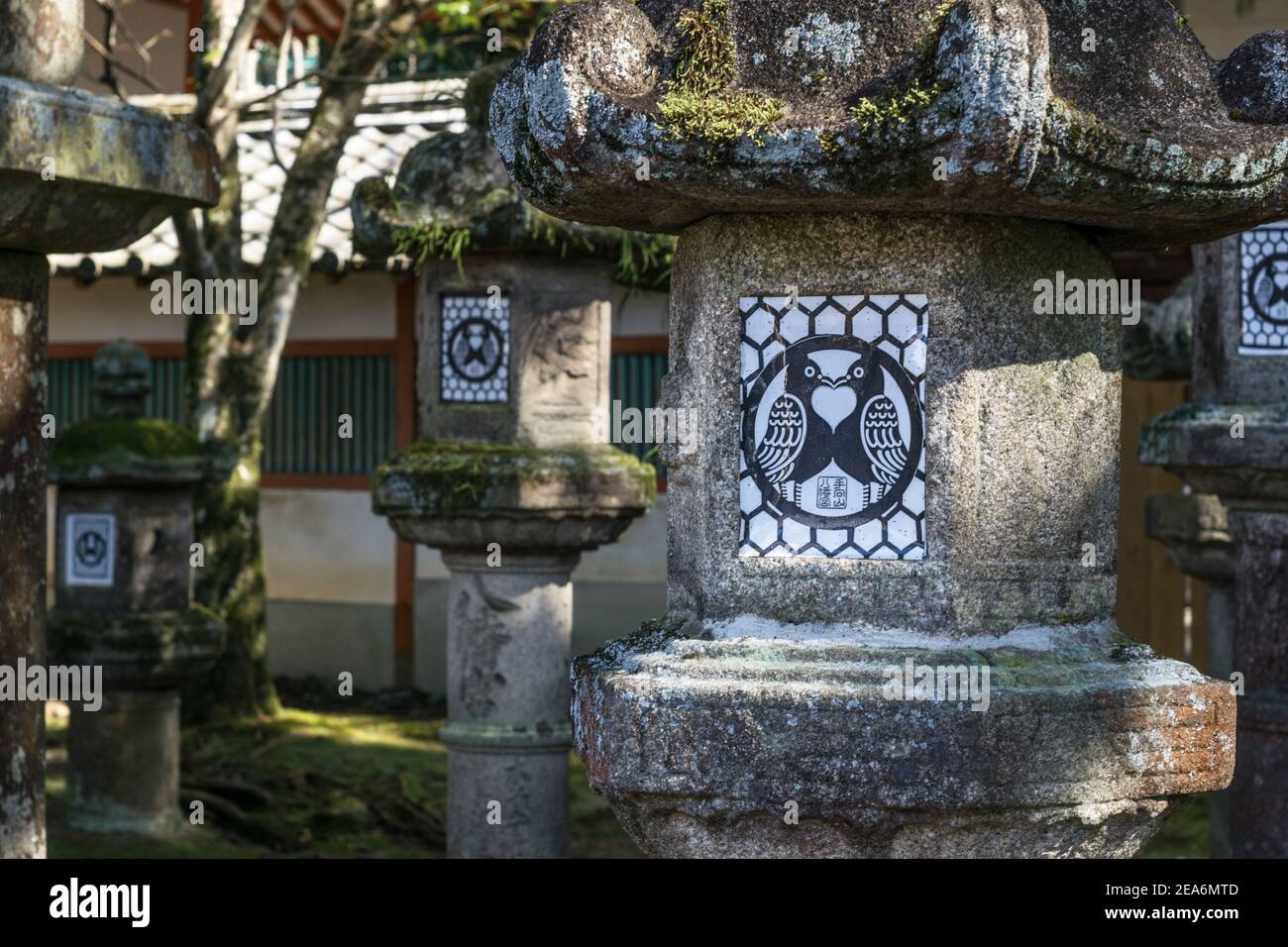 Une ancienne lanterne de pierre japonaise de style Kasuga au sanctuaire
