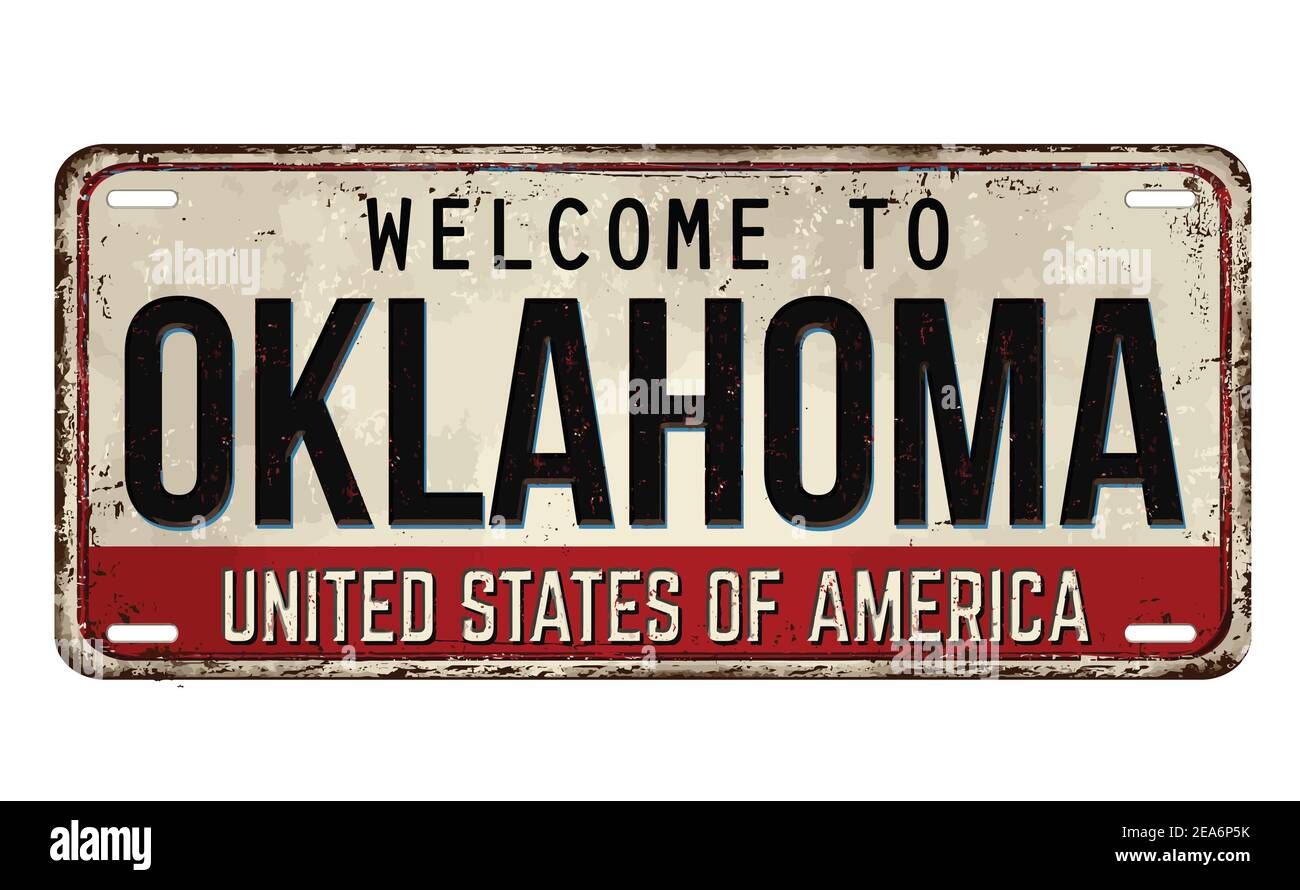 Bienvenue dans la plaque de métal rouillé d'époque de l'Oklahoma sur fond blanc, illustration vectorielle Illustration de Vecteur