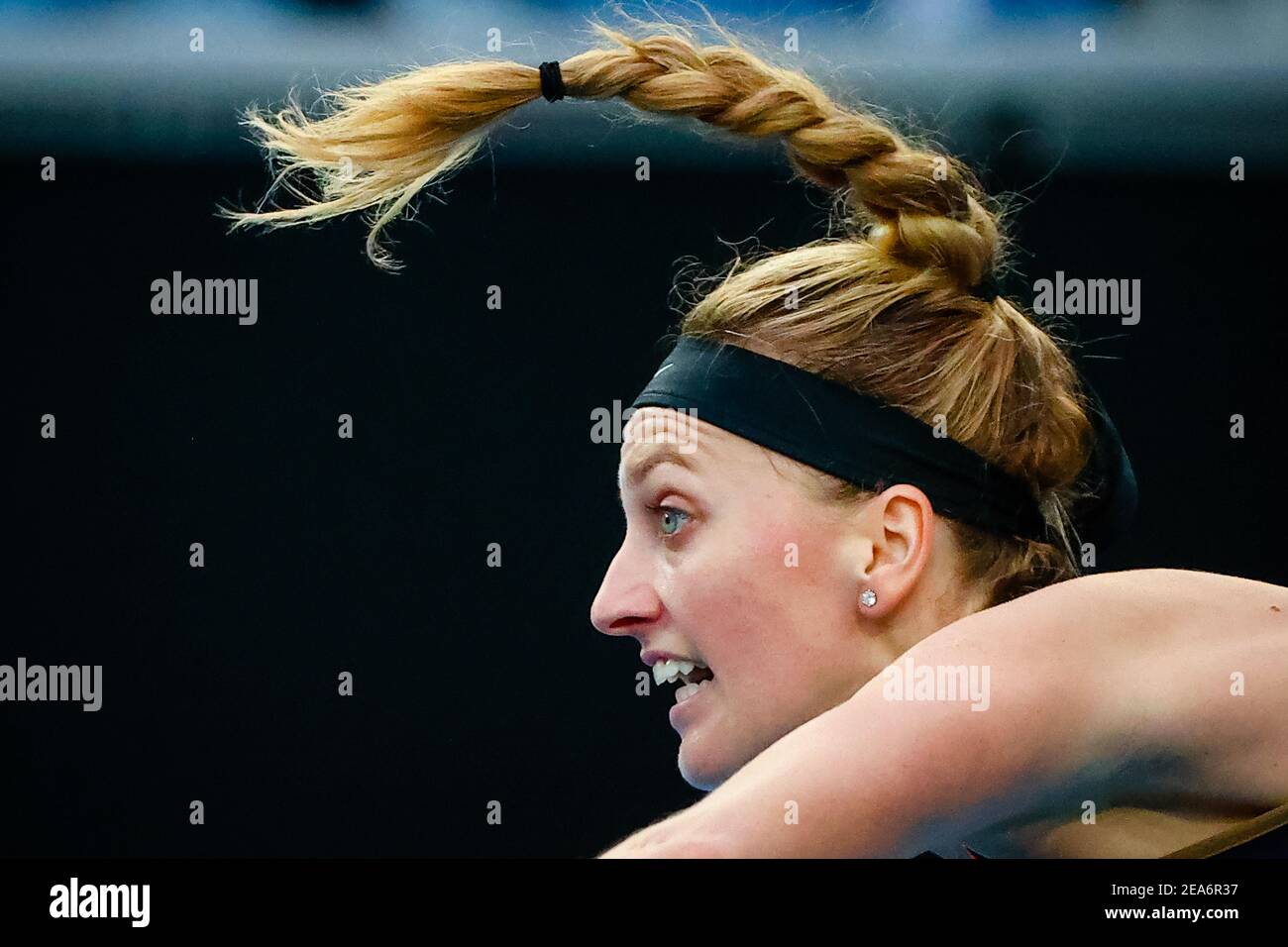 Petra Kvitova (WTA 9) photographié en action lors d'un match de tennis entre Belge Minnen et Czech Kvitova, lors du premier tour de la communication des femmes célibataires Banque D'Images