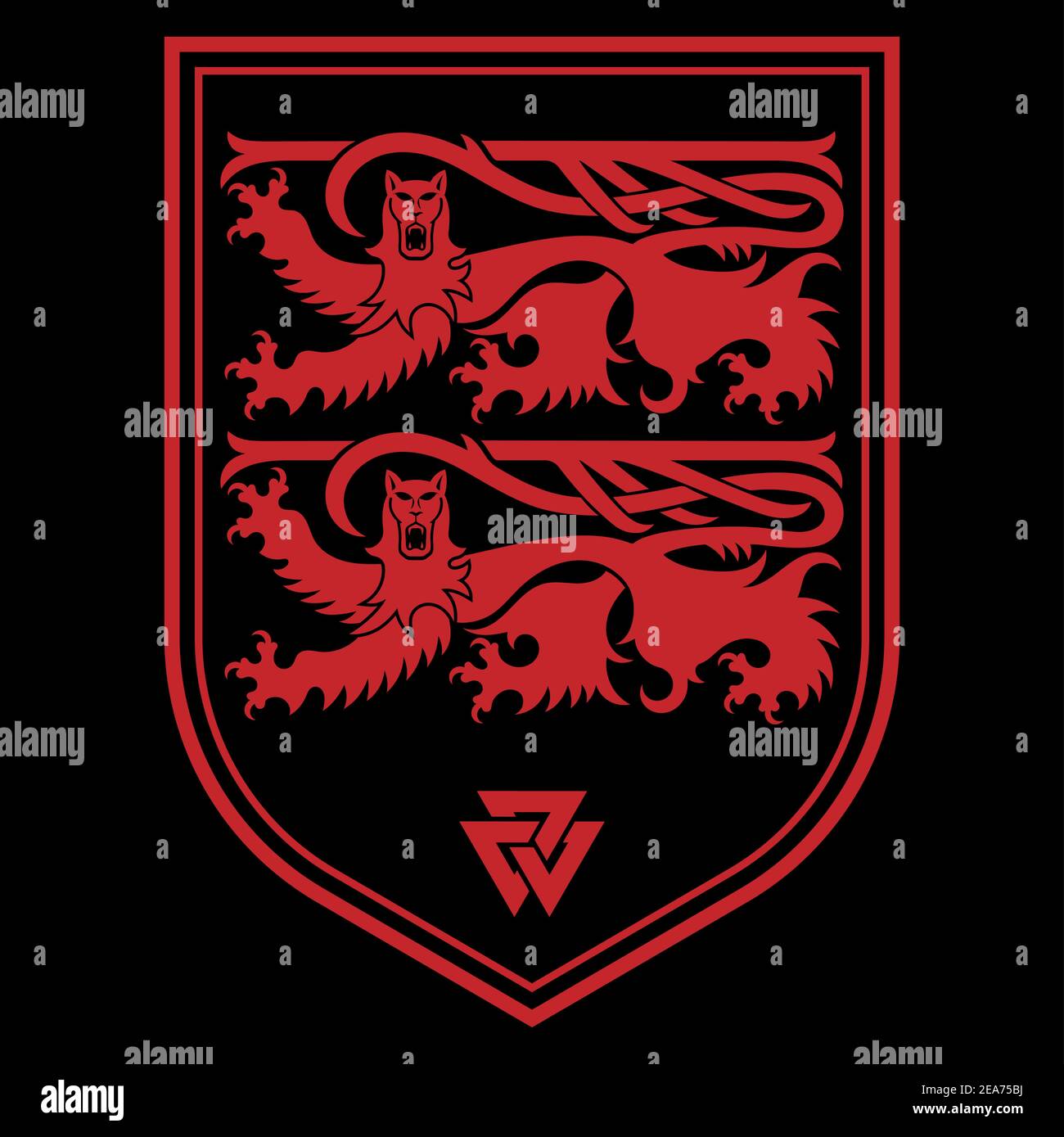 Design scandinave viking. Deux lions scandinaves dans le bouclier héraldique Illustration de Vecteur