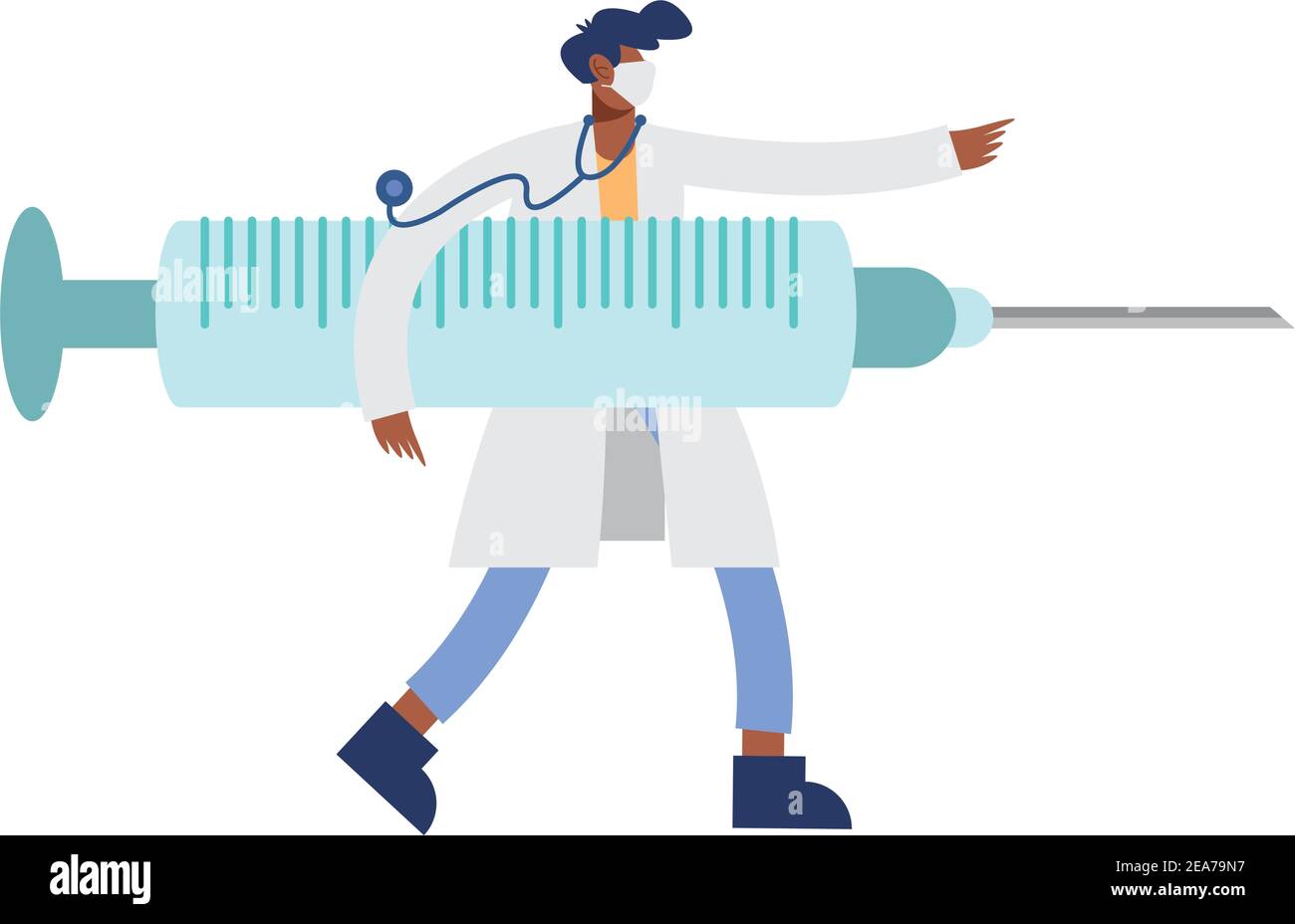 un médecin portant un masque médical avec illustration du vecteur de seringue de vaccin conception Illustration de Vecteur