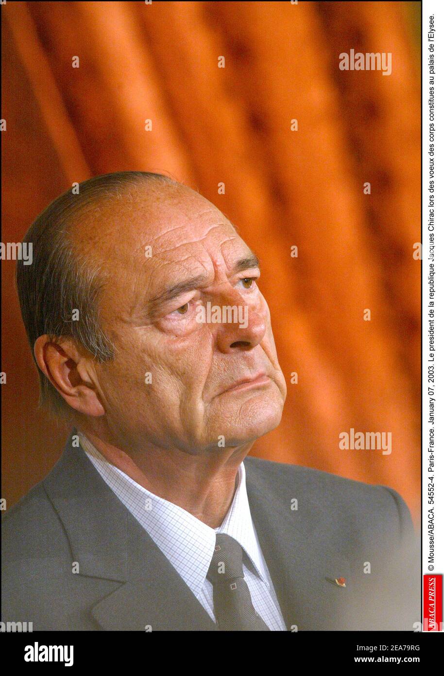 Mousse/ABACA. 54552-4. Paris-France. 07 janvier 2003. Le président de la  république Jacques Chirac lors des yeux des corps constitutionnels au  palais de l'Elysée Photo Stock - Alamy