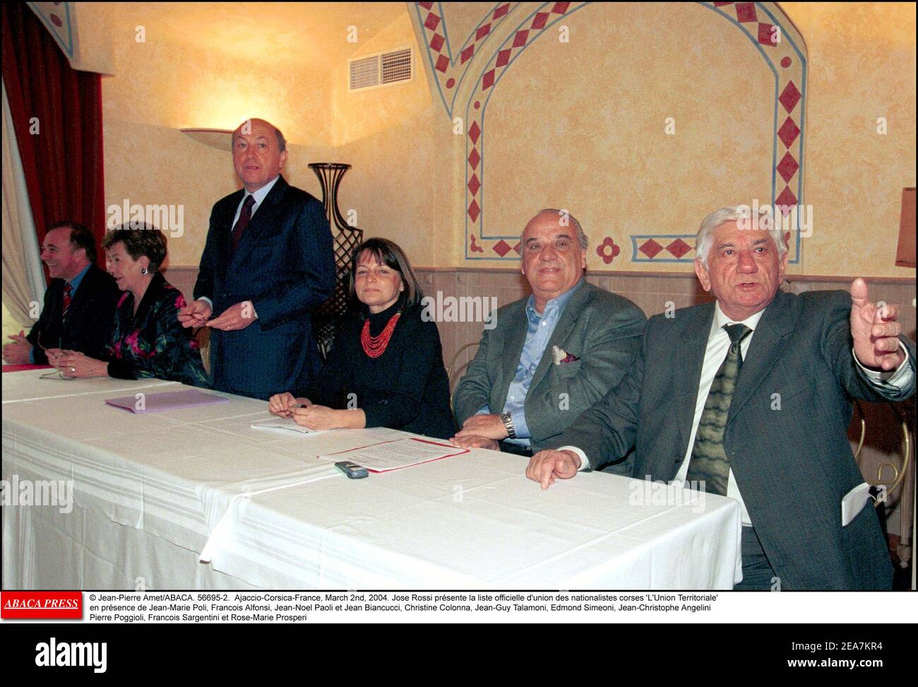 Jean-Pierre Amet/ABACA. 56695-2. Ajaccio-Corse-France, le 2 mars 2004. José  Rossi prŽsente la liste officielle d'Union des nationaux corses 'l'Union  territoriale' en prŽsence de Jean-Marie poli, François Alfonsi, Jean-Noel  Paoli et Jean