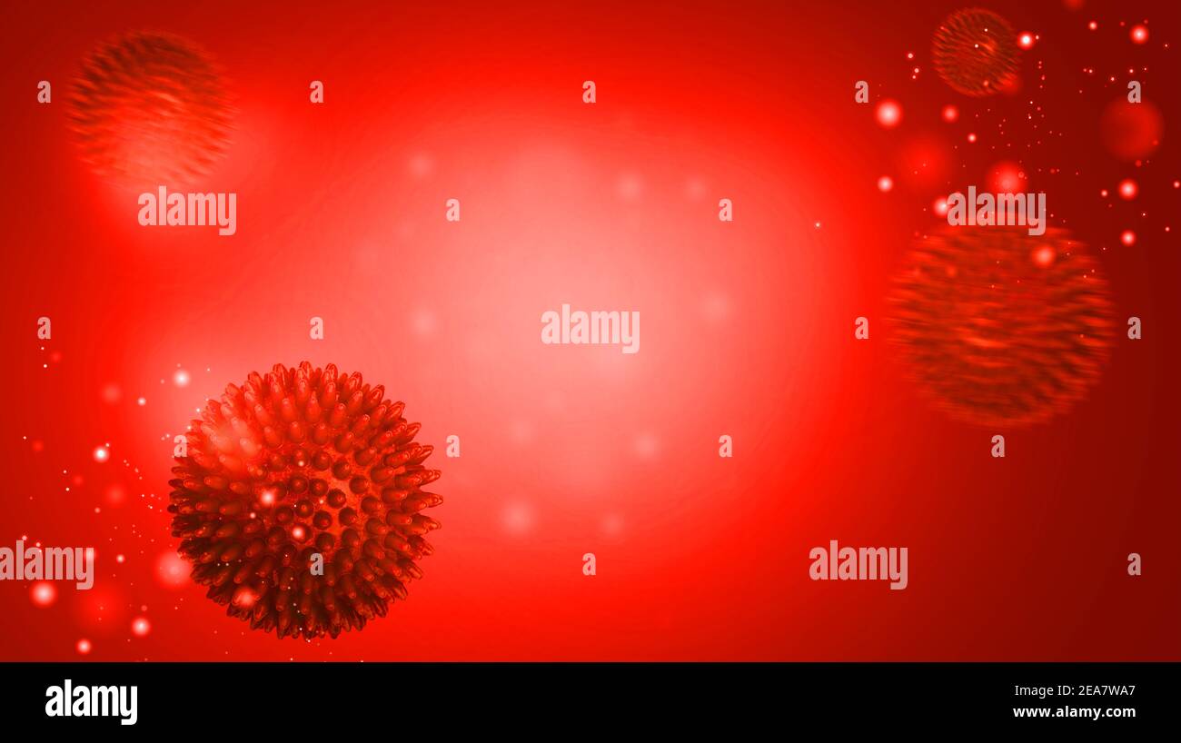 Infection virale concept de cellules sanguines. Bannière rouge Corona virus Covid-19 Banque D'Images
