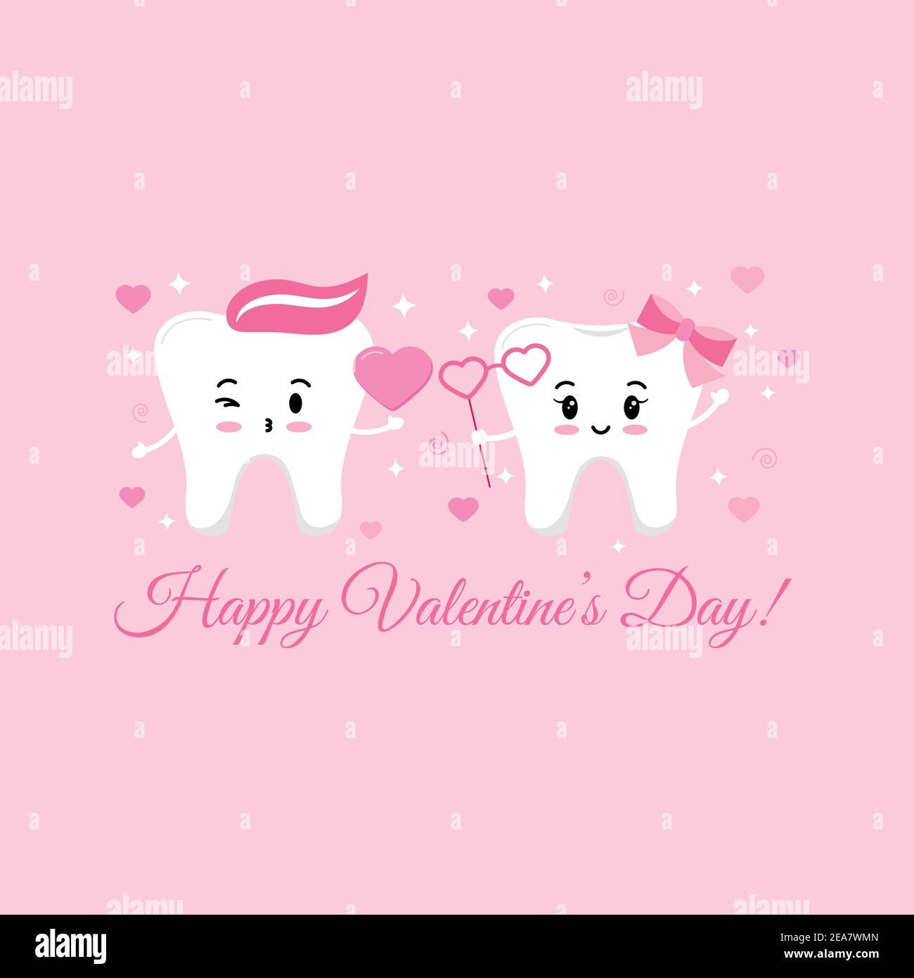 Couple de dents amoureux des coeurs et des sparkles. Illustration de Vecteur