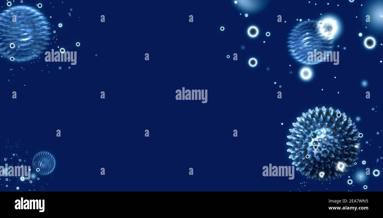 Infection virale. Concept de cellule du système immunitaire. Bannière bleue du virus Corona covid-19 Banque D'Images