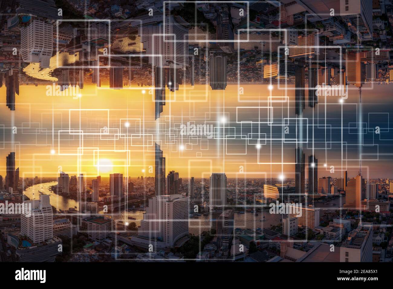 Technologie Internet des choses sur le panorama de Bangkok paysage urbain, Architecture d'affaires et bâtiment avec touriste, technologie ville intelligente et stagiaire Banque D'Images