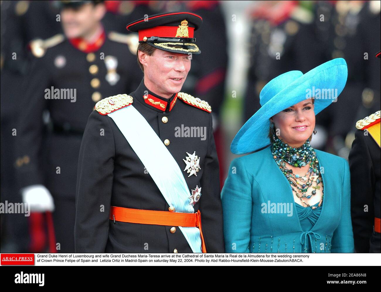 Le grand-duc Henri de Luxembourg et sa femme Grande Duchesse Maria-Teresa arrivent à la cathédrale de Santa Maria la Real de la Almudena pour la cérémonie de mariage du prince héritier Felipe d'Espagne et de Letizia Ortiz à Madrid-Espagne le samedi 22 mai 2004. Photo d'Abd Rabbo-Hounsfield-Klein-Mousse-Zabulon/ABACA. Banque D'Images