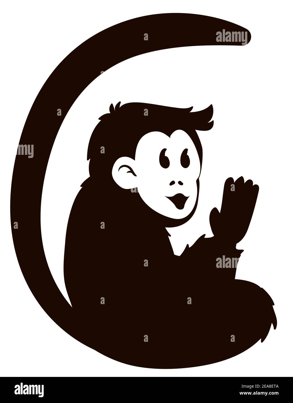 Motif isolé avec un joli singe à longue queue, salant à vous, sur fond blanc. Illustration de Vecteur