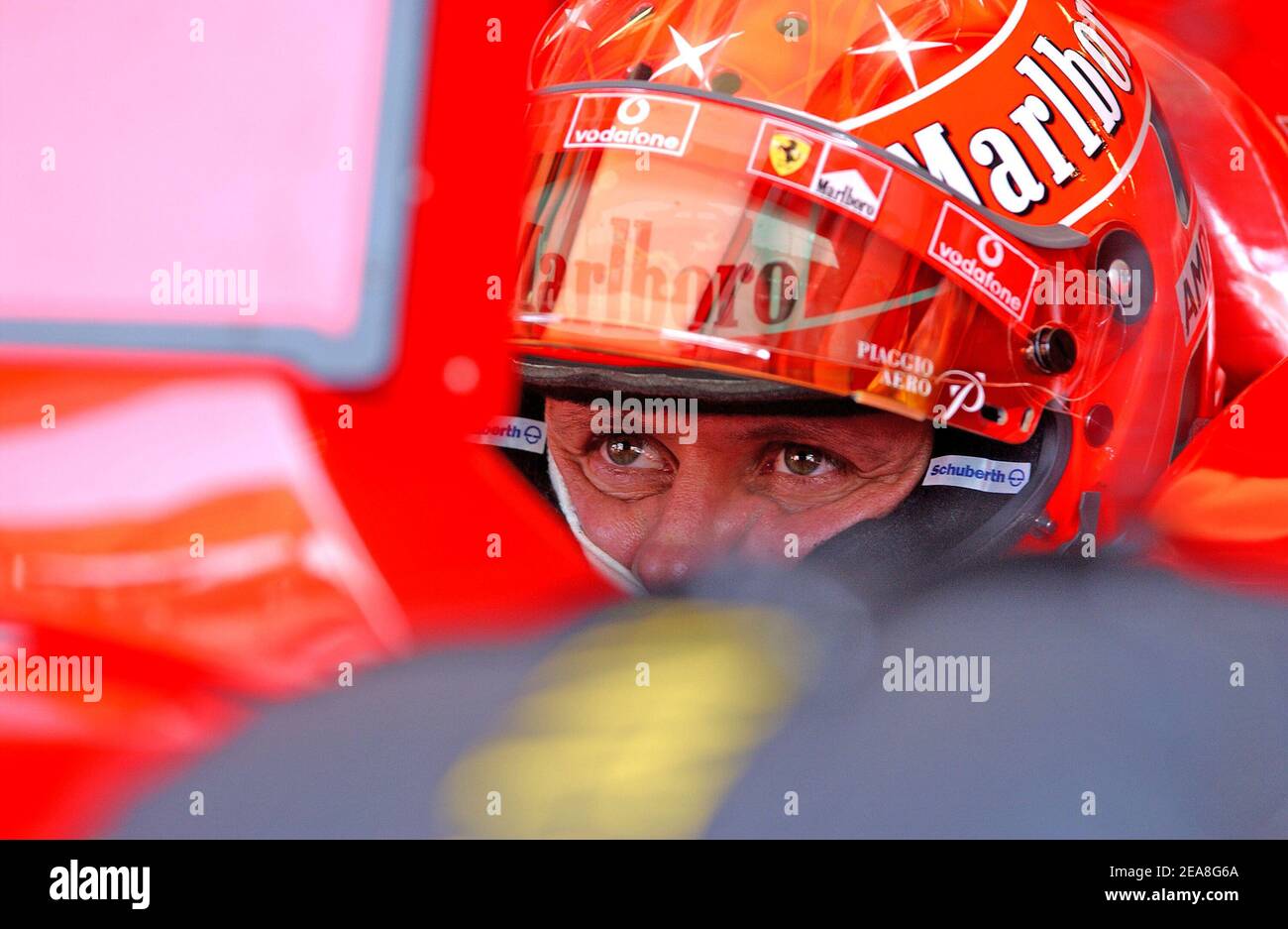 Michael Schumacher (écurie Ferrari), pilote allemand de Formule 1, lors du G.P du circuit de Sepang, en Malaisie, le 19 mars 2005. Photo de Thierry Gromik/ABACA Banque D'Images