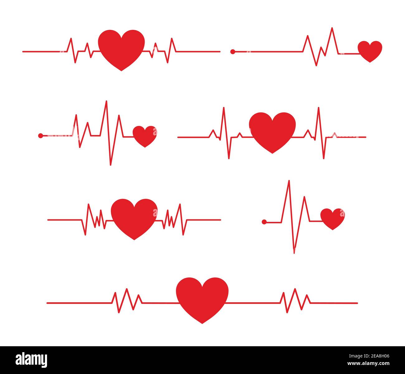 Ensemble de battements de cœur rouges isolé sur fond blanc. Illustration du vecteur d'icône en forme de cœur. Illustration de Vecteur