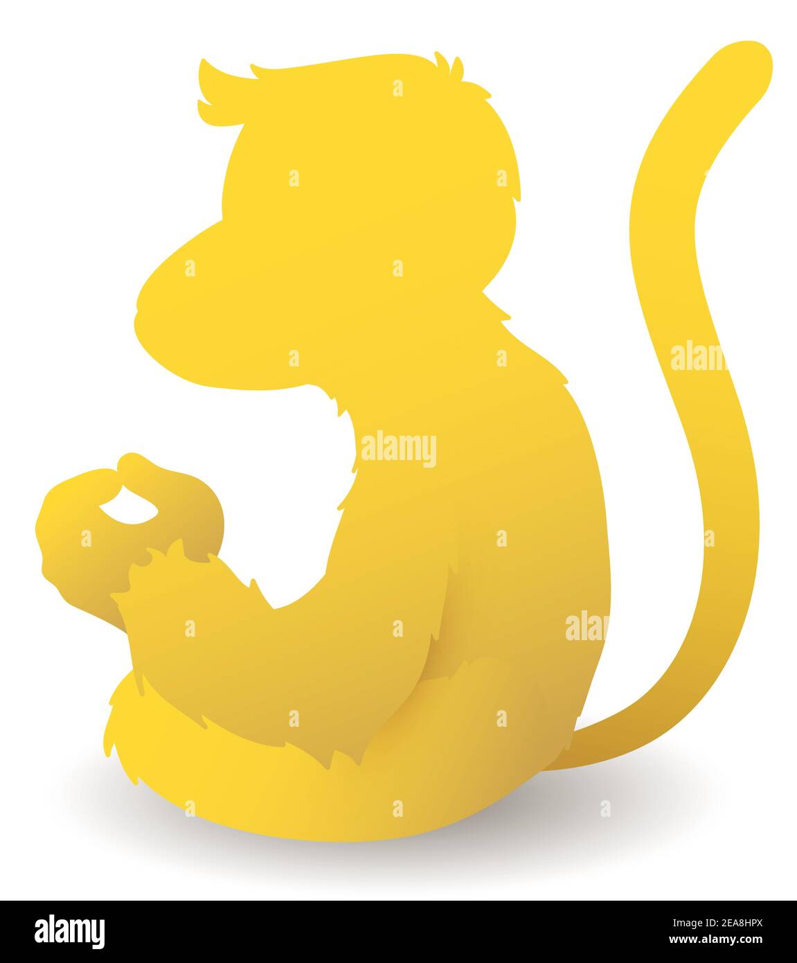 Conception isolée avec singe doré avec longue queue en position méditante, sur fond blanc. Illustration de Vecteur