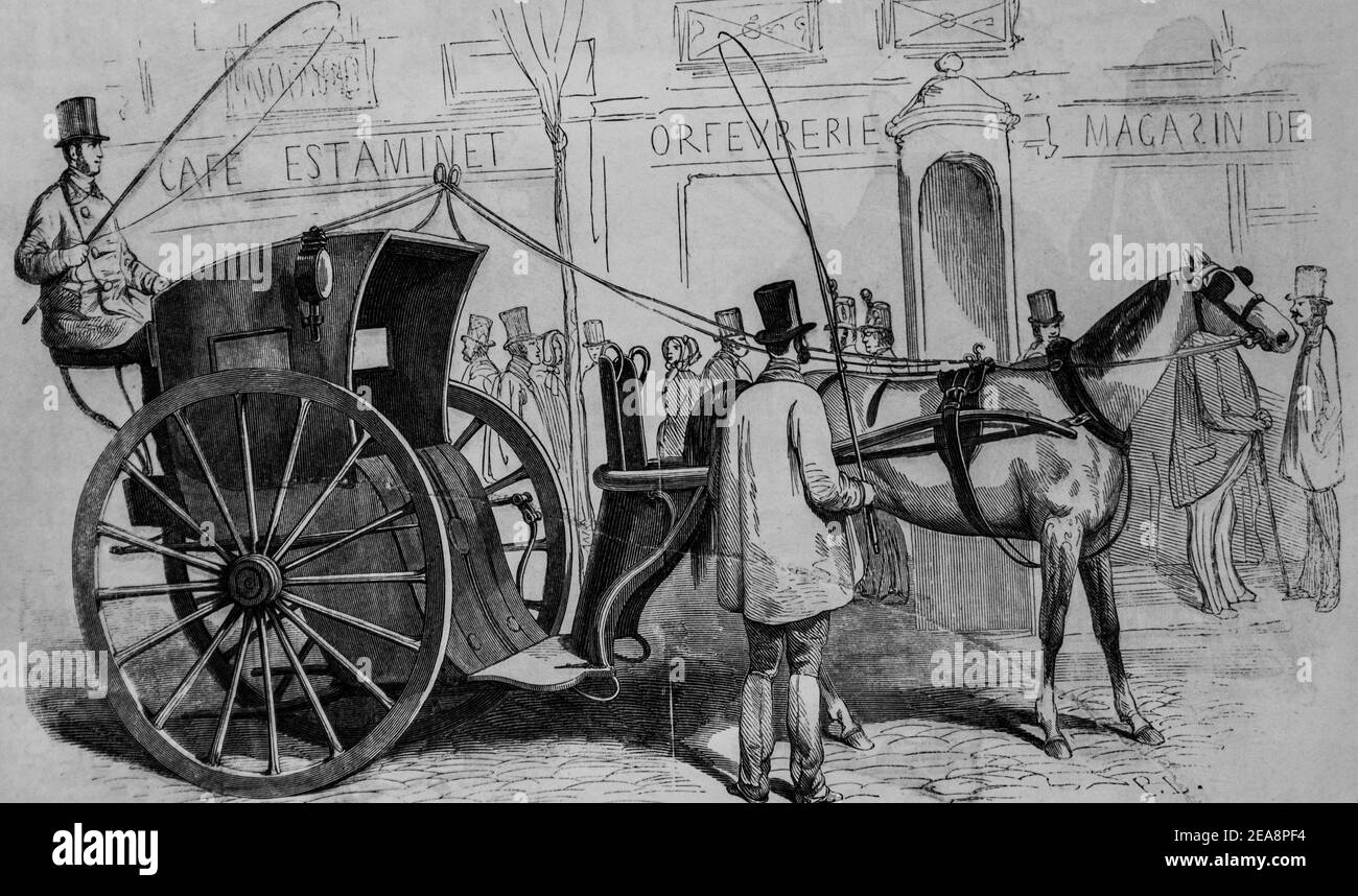 le cab, tableau de paris par edmond texier, éditeur paulin et le chevalier 1852 Banque D'Images