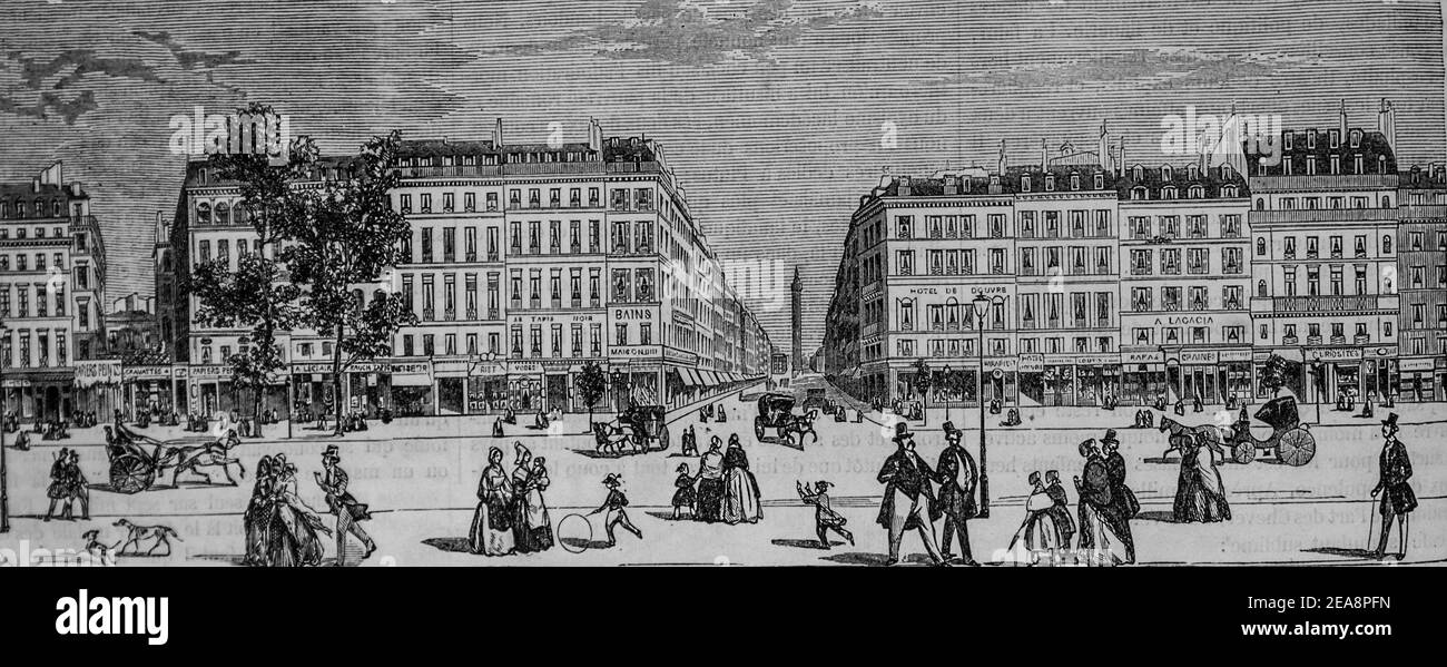 place vendôme, tableau de paris par edmond texier, éditeur paulin et le chevalier 1852 Banque D'Images