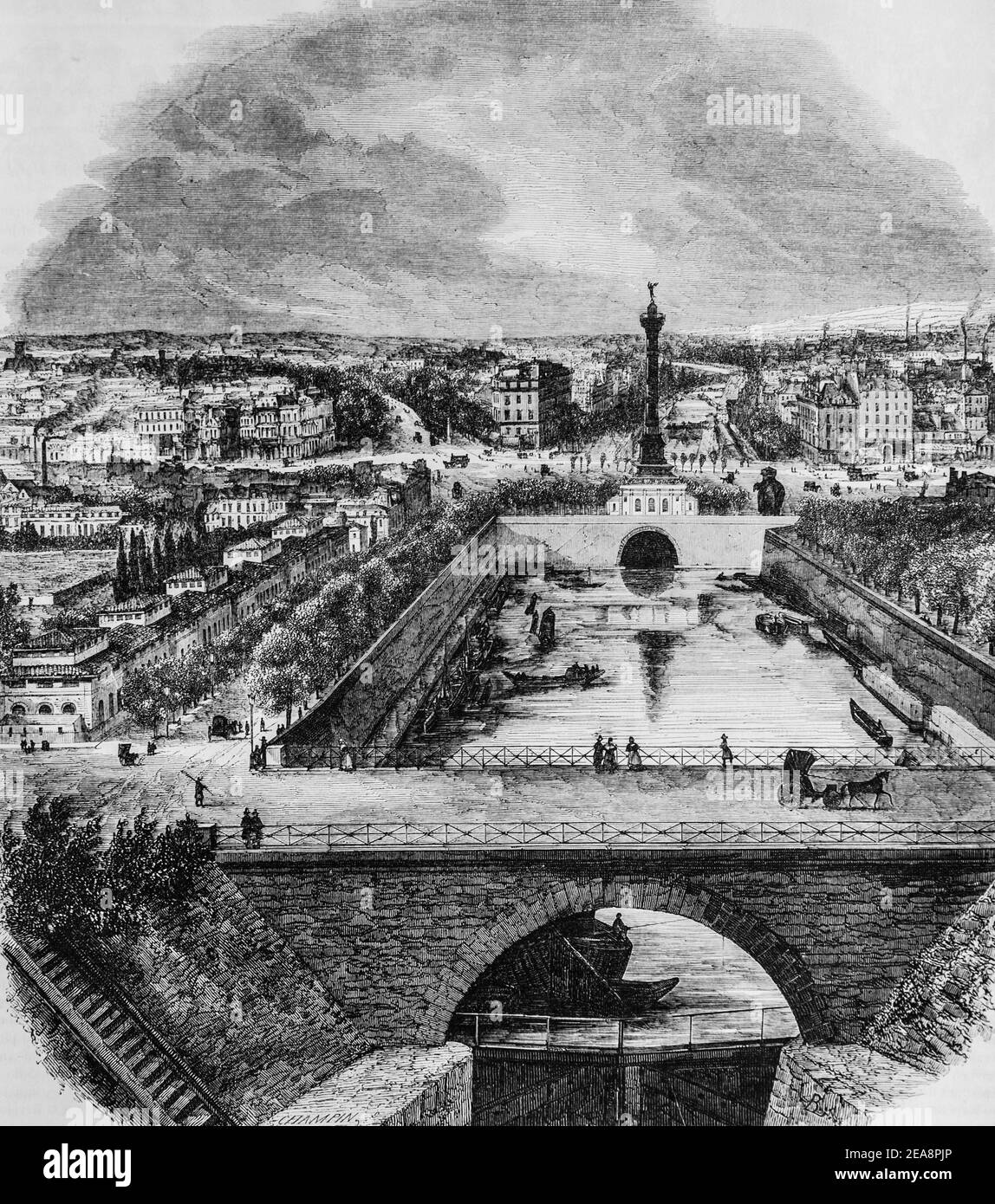 canal saint martin, tableau de paris par edmond texier, éditeur paulin et le chevalier 1852 Banque D'Images