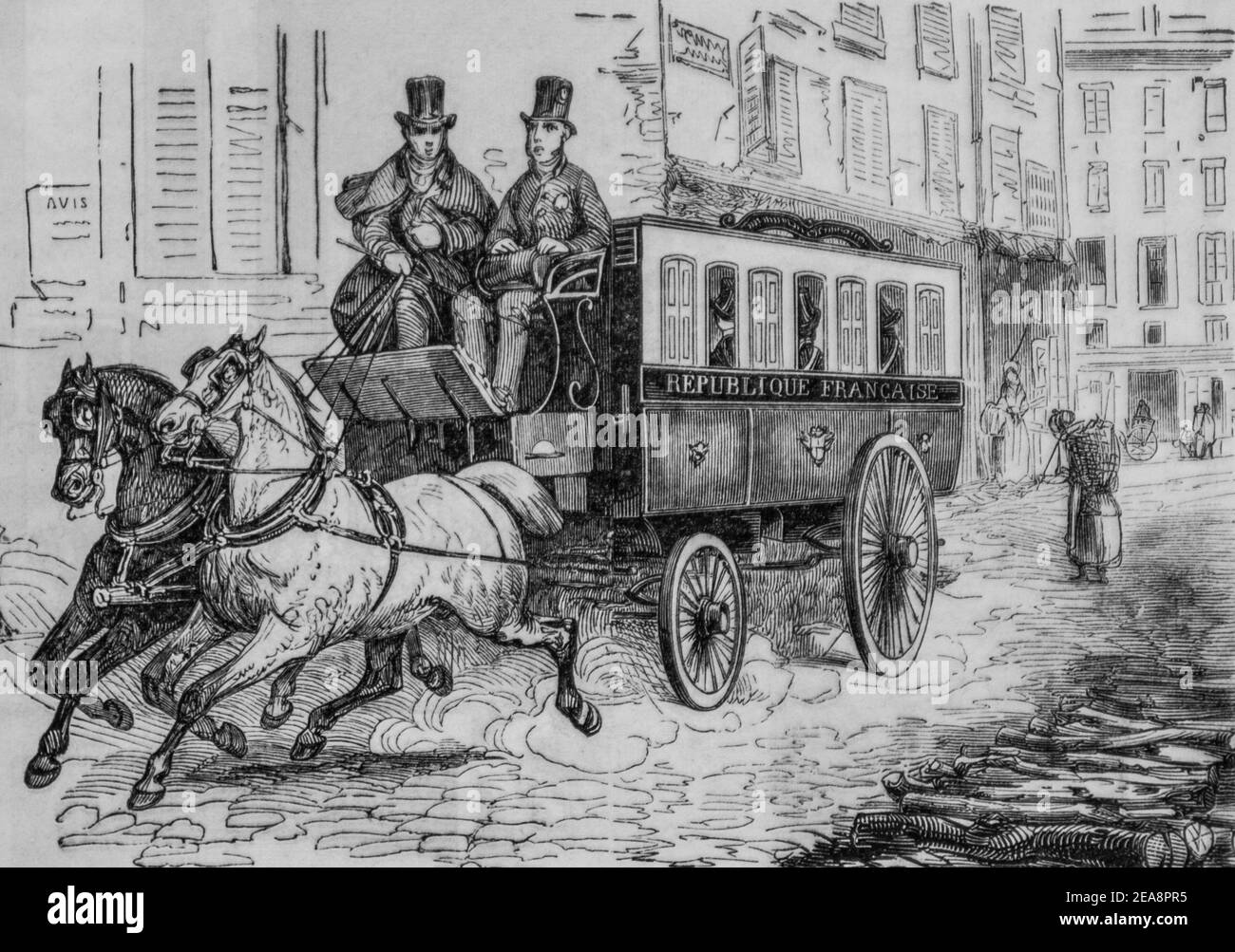 l'omnibus des frontales, tableau de paris par edmond texier, éditeur paulin et le chevalier 1852 Banque D'Images