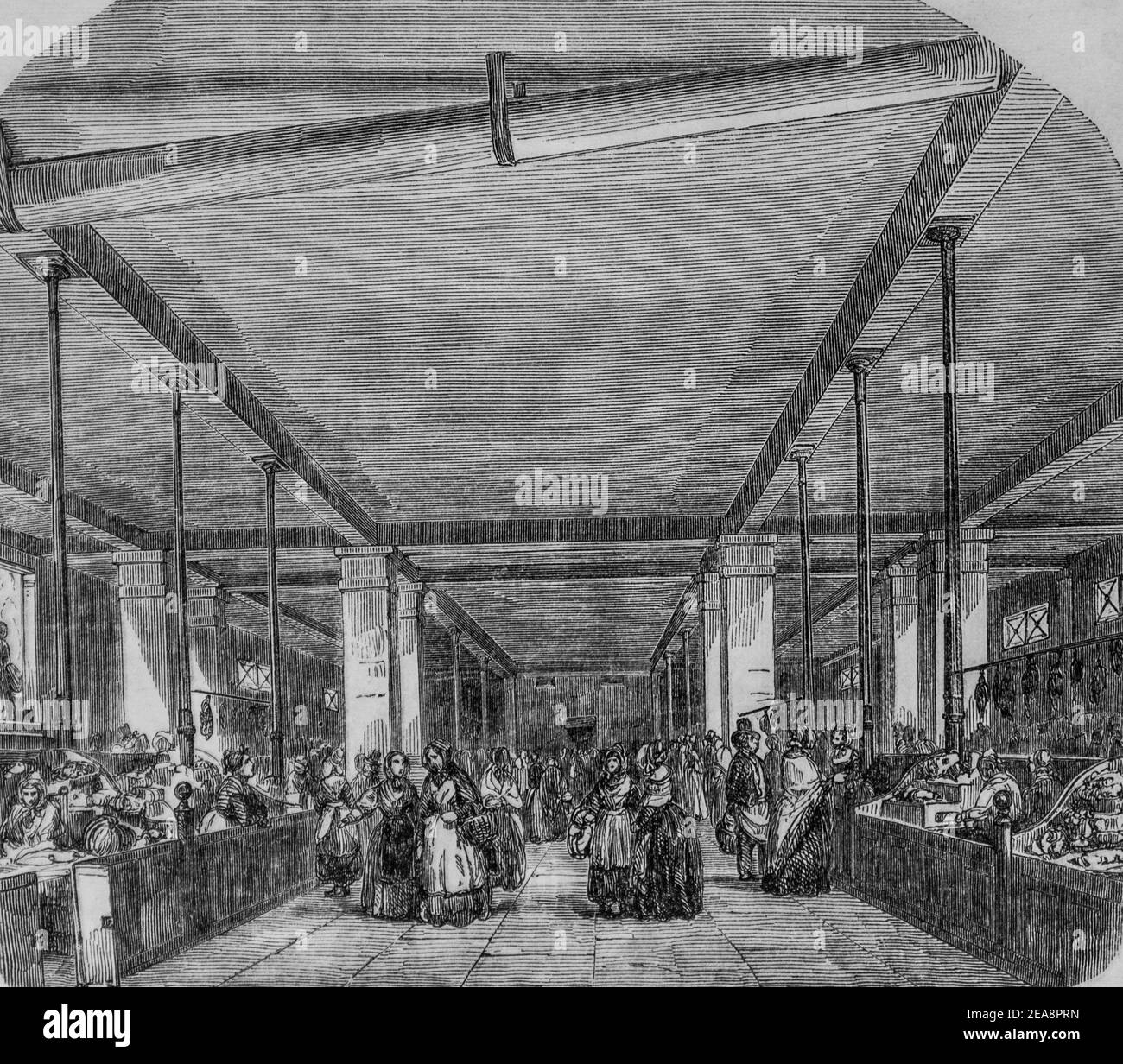 ancien marché bonne nouvelle, tableau de paris par edmond texier,éditeur paulin et le chevalier 1852 Banque D'Images