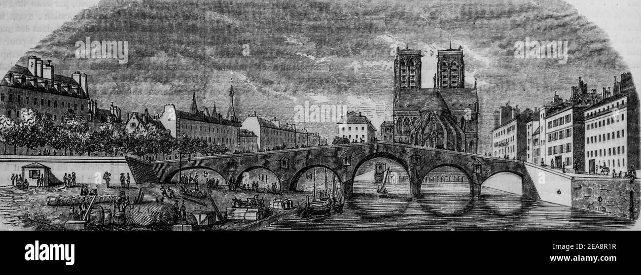 pont de la tournelle, tableau de paris par edmond texier,éditeur paulin et le chevalier 1852 Banque D'Images