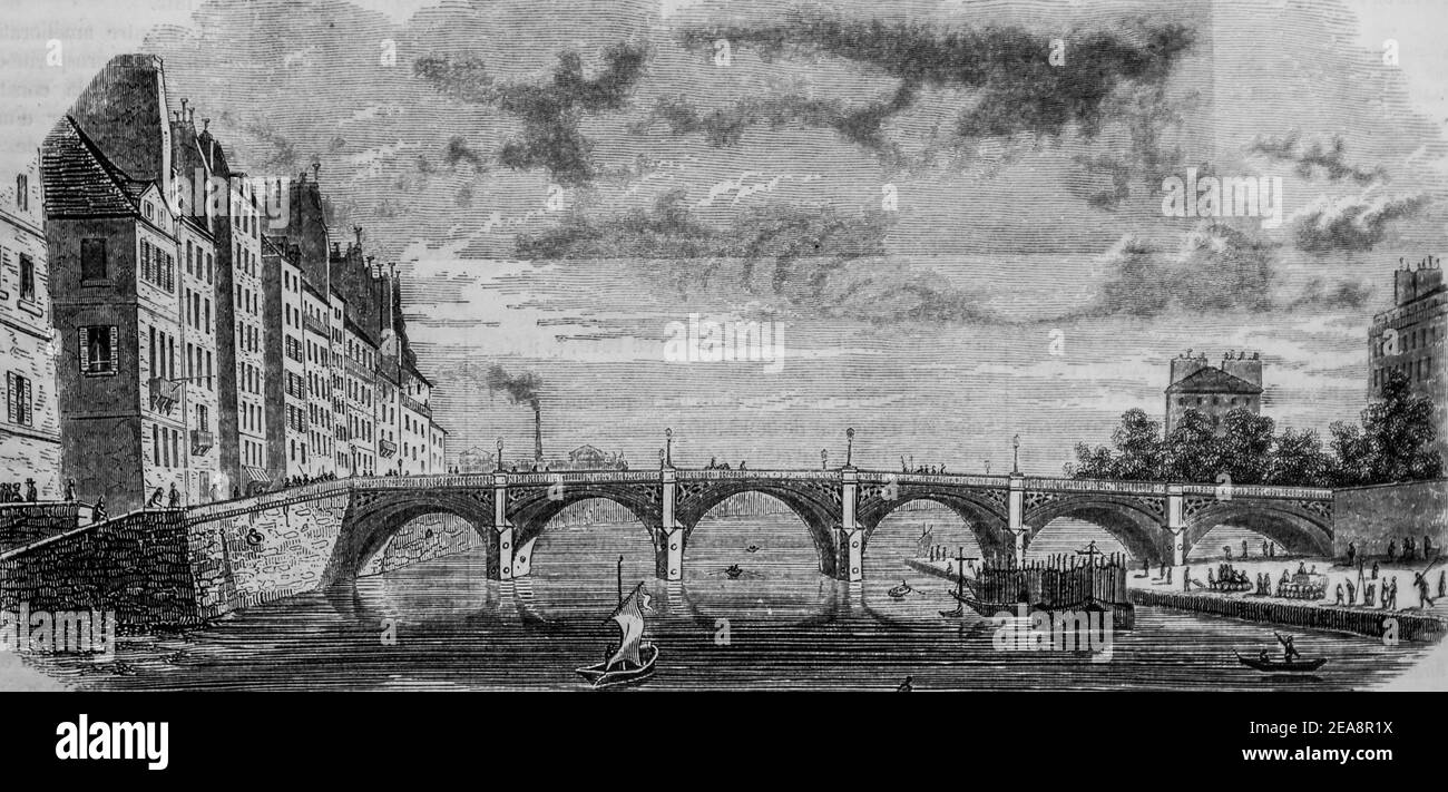 pont de la tournelle, tableau de paris par edmond texier,éditeur paulin et le chevalier 1852 Banque D'Images