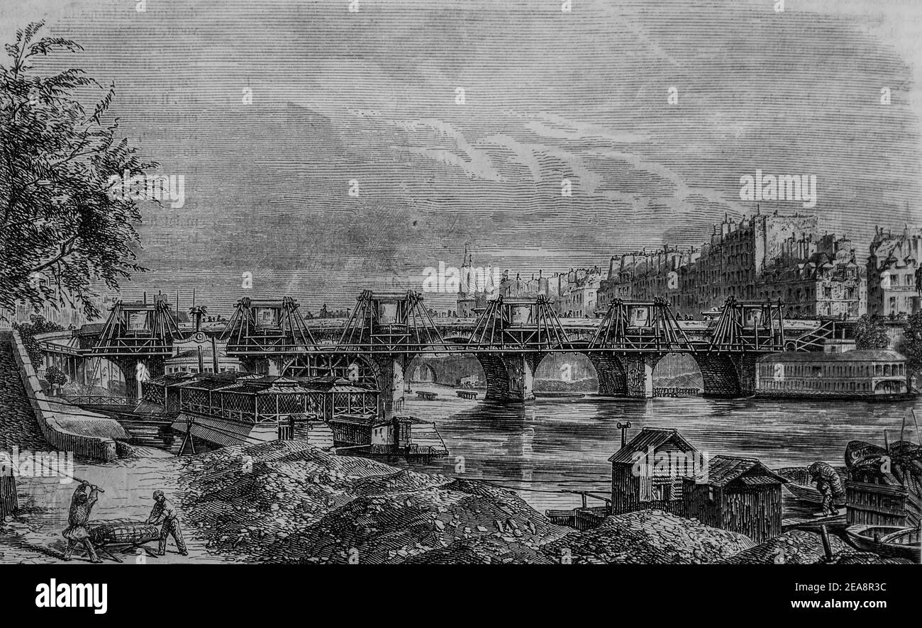 le pont neuf, tableau de paris par edmond texier, éditeur paulin et le chevalier 1852 Banque D'Images