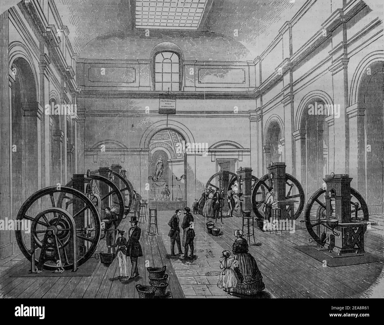 atelier des presses monaitaires, tableau de paris par edmond texier,éditeur paulin et le chevalier 1852 Banque D'Images