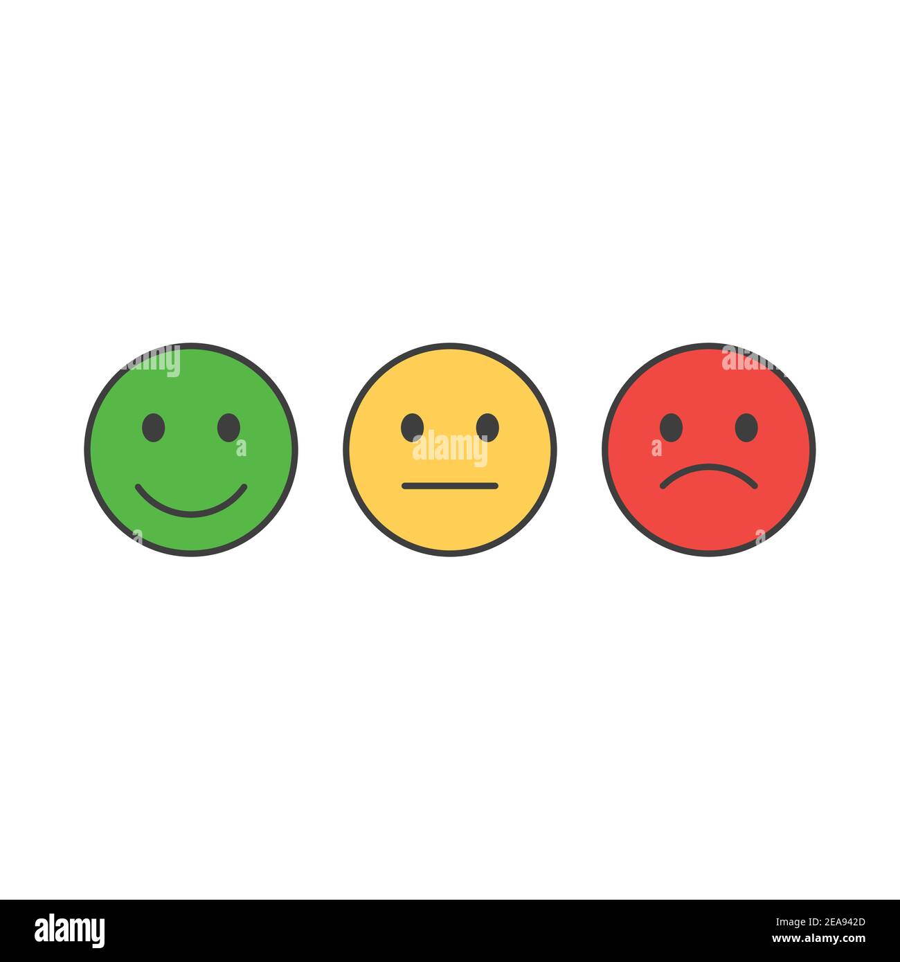 Feedback, note heureux, jeu de vecteurs de visage en colère. Visages positifs, négatifs et neutres avec un sourire. Illustration de Vecteur