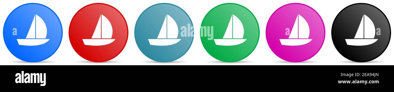 Icônes de vecteur yacht, ensemble de boutons de gradient de cercle dans 6 options de couleurs pour les applications Web et mobiles Illustration de Vecteur