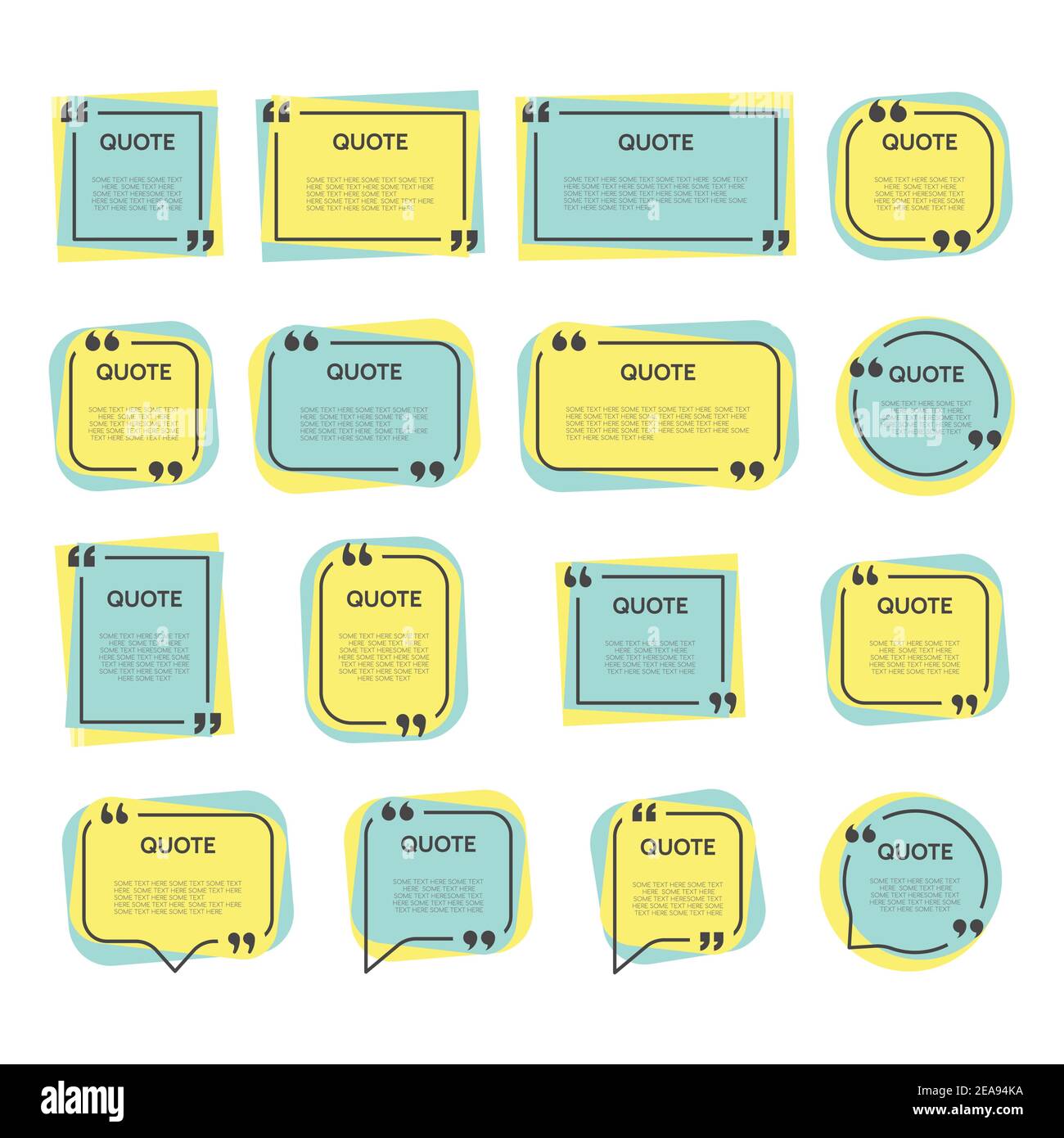 Jeu de vecteurs colorés de modèle de cadre de devis. Bulle de parole ou zone de texte avec guillemets. Illustration de Vecteur