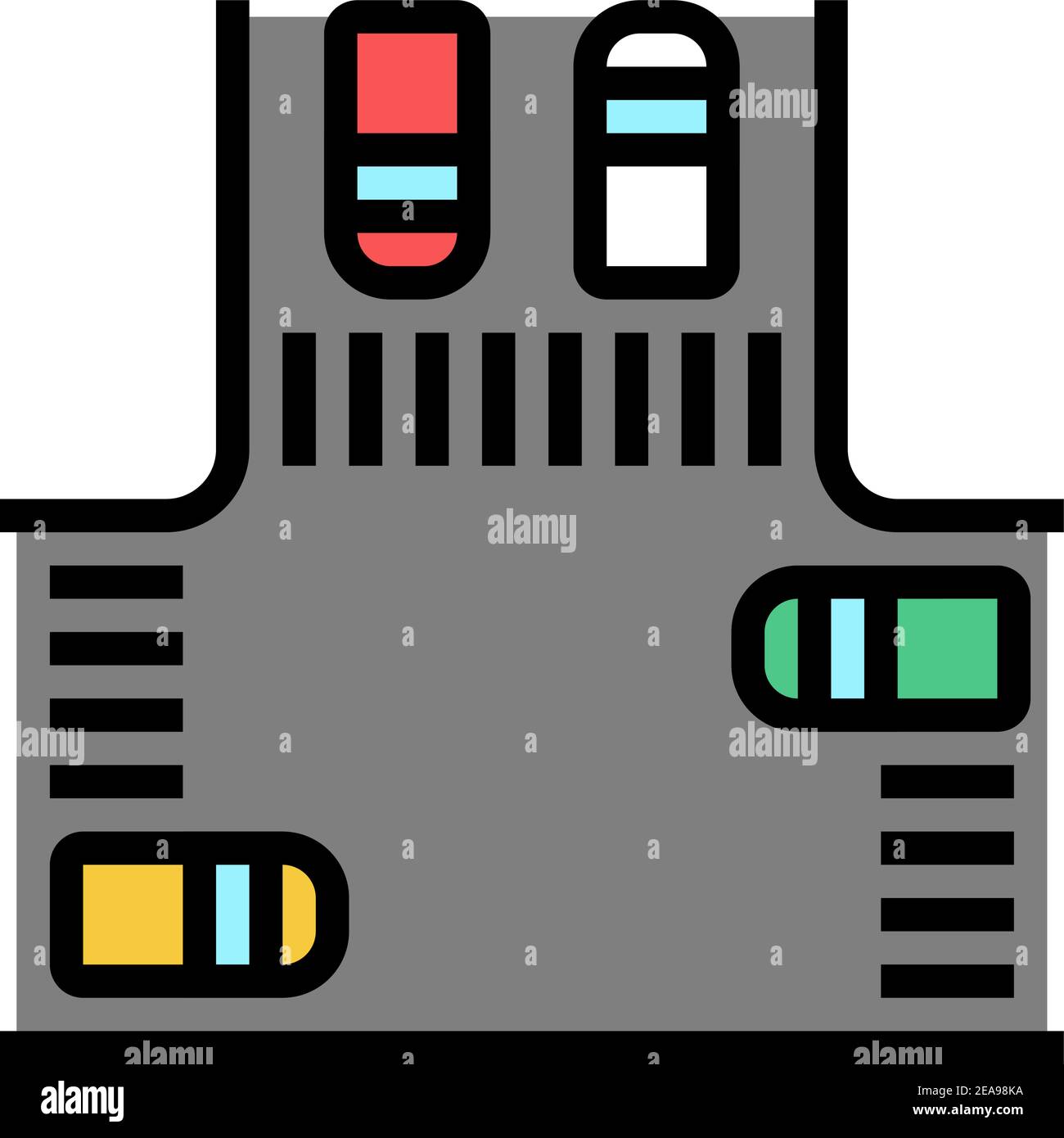 illustration vectorielle d'icône de couleur de carrefour avec voitures Illustration de Vecteur