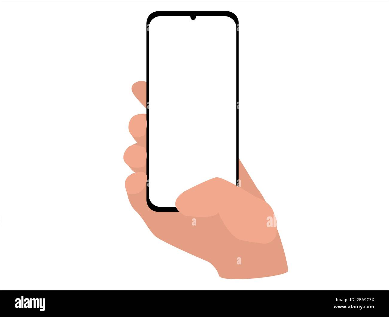 tient le smartphone à la main avec écran blanc vide. espace de copie, style plat Illustration de Vecteur