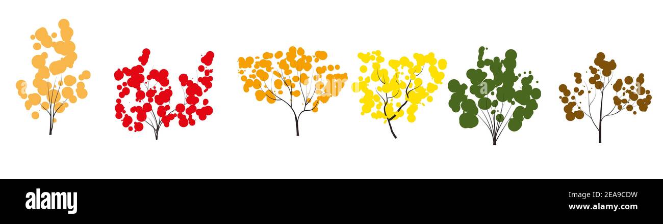 Ensemble vectoriel d'arbres d'automne dessin animé modèle plat nature Icon collection, constructeur d'infographie. Conception de jeux Illustration de Vecteur
