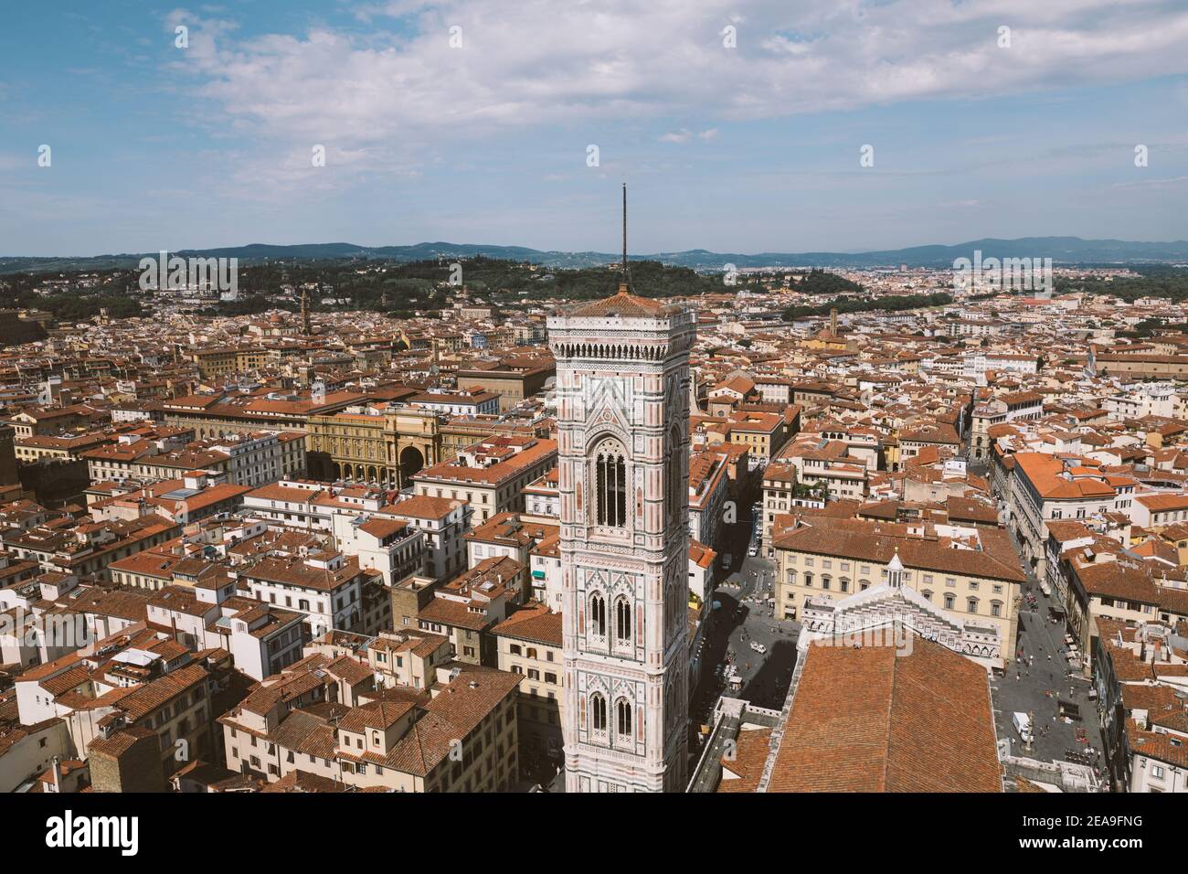 Vue Aérienne Vue panoramique de la ville de Florence et Giotto's Campanile campanile qui fait partie du complexe de la cathédrale de Florence (Cattedrale di Santa Maria de Banque D'Images