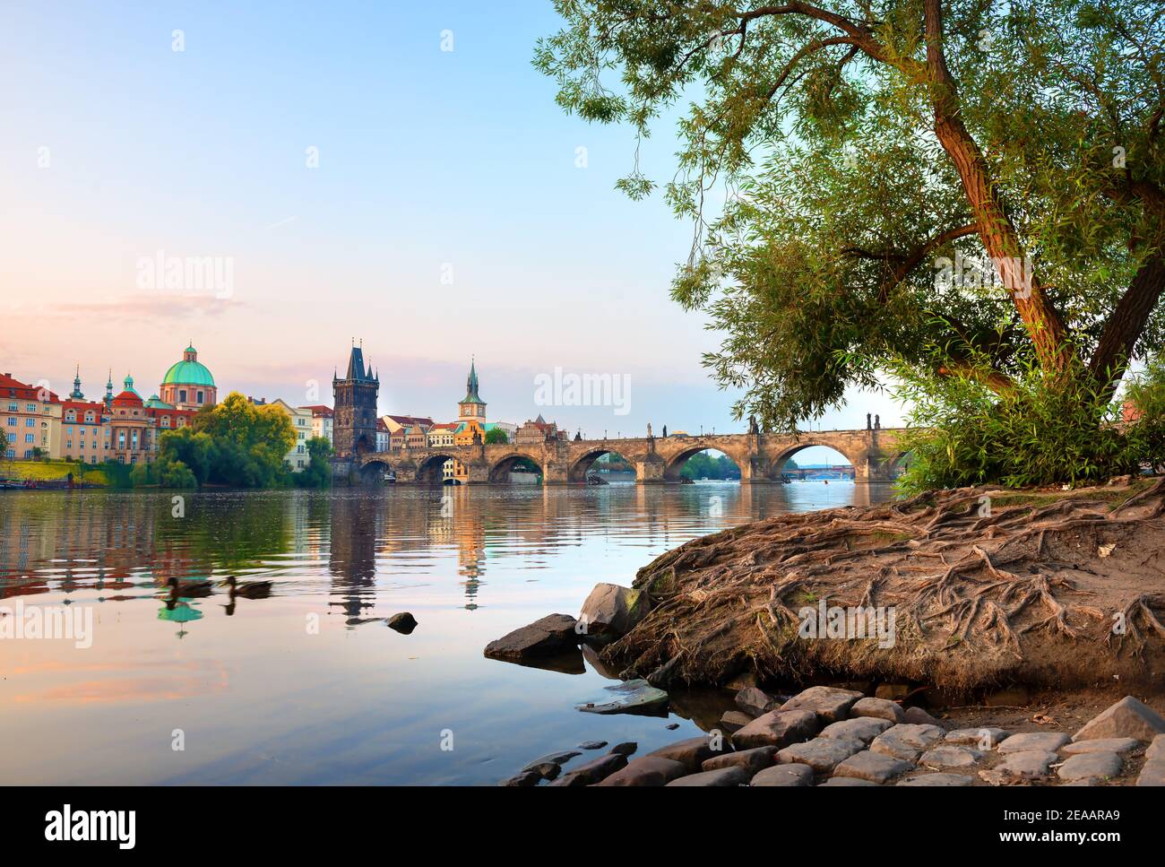 Célèbre pont Charles à Prague à l'aube Banque D'Images