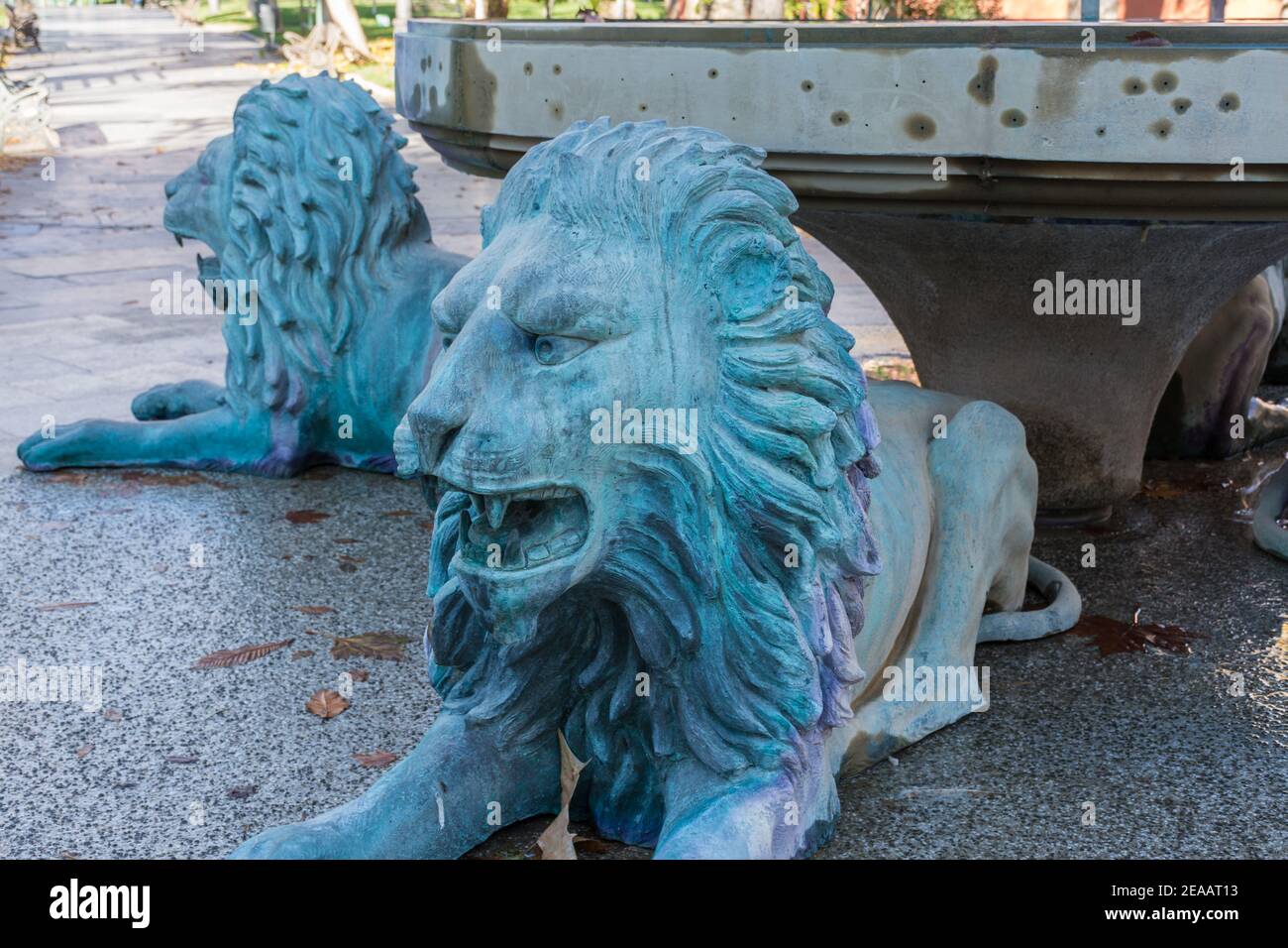 Fontaine des Lions à Puertollano, Ciudad Real, Espagne Banque D'Images