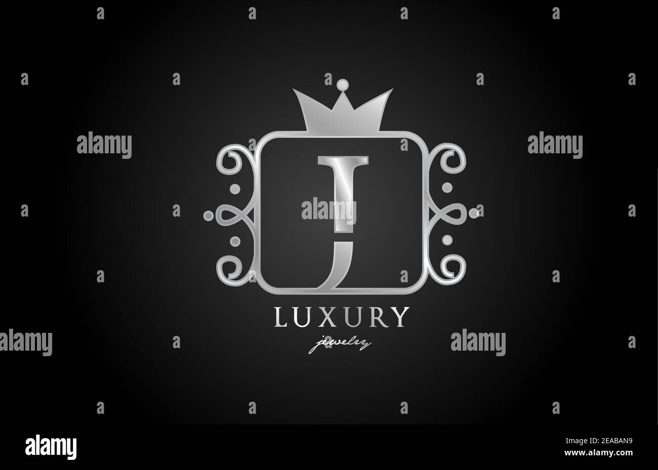J monogramme argent lettre logo. Design emblématique et créatif avec couronne de roi pour les affaires et l'entreprise de luxe Illustration de Vecteur
