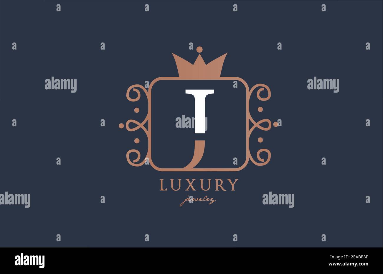 J monogramme lettre lettre logo icône en blanc et bleu. Design créatif avec couronne de roi pour entreprise de luxe et d'affaires Illustration de Vecteur