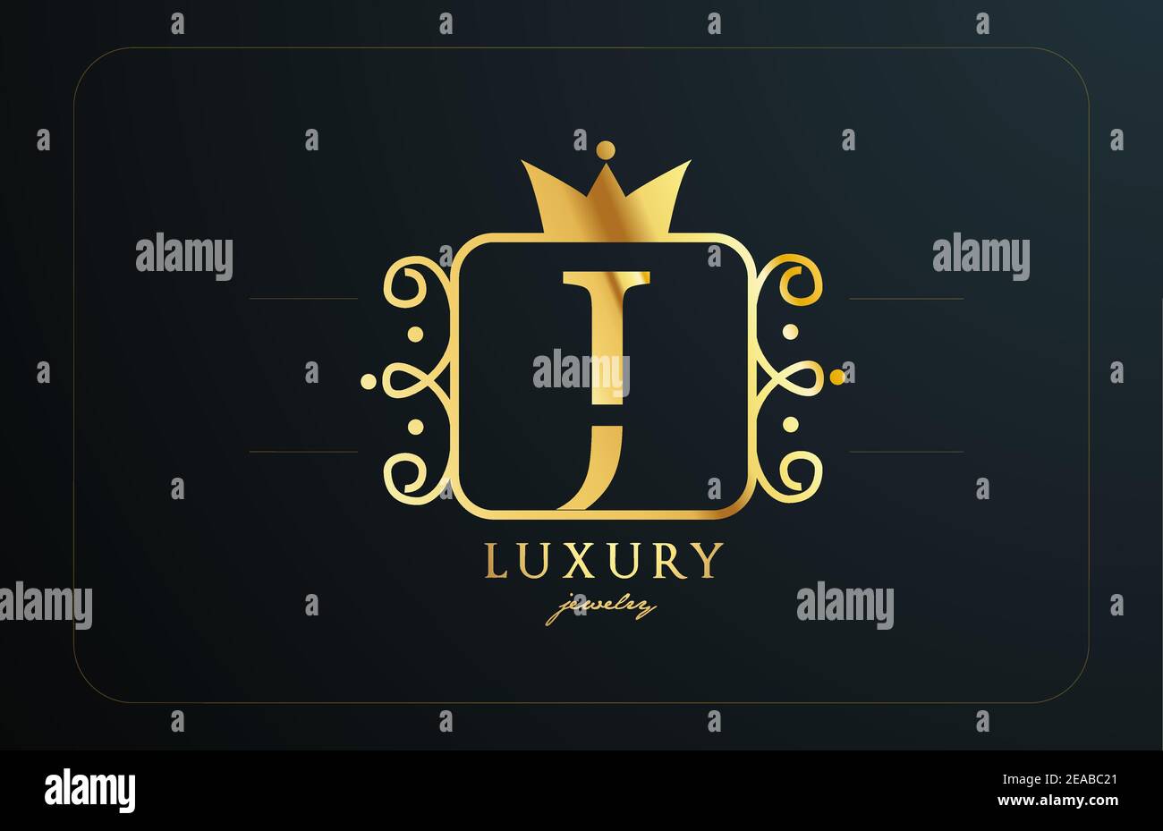 J monogramme en métal doré lettre logo. Design emblématique et créatif avec couronne de roi pour les affaires et l'entreprise de luxe Illustration de Vecteur