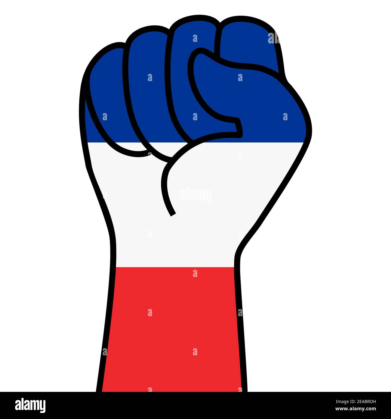 Drapeau français de poing levé. Main de france. Couleur du drapeau de france en forme de poing. Manifestation patriotique, rébellion, protestation, lutte pour les droits de l'homme, liberté. Ven Illustration de Vecteur