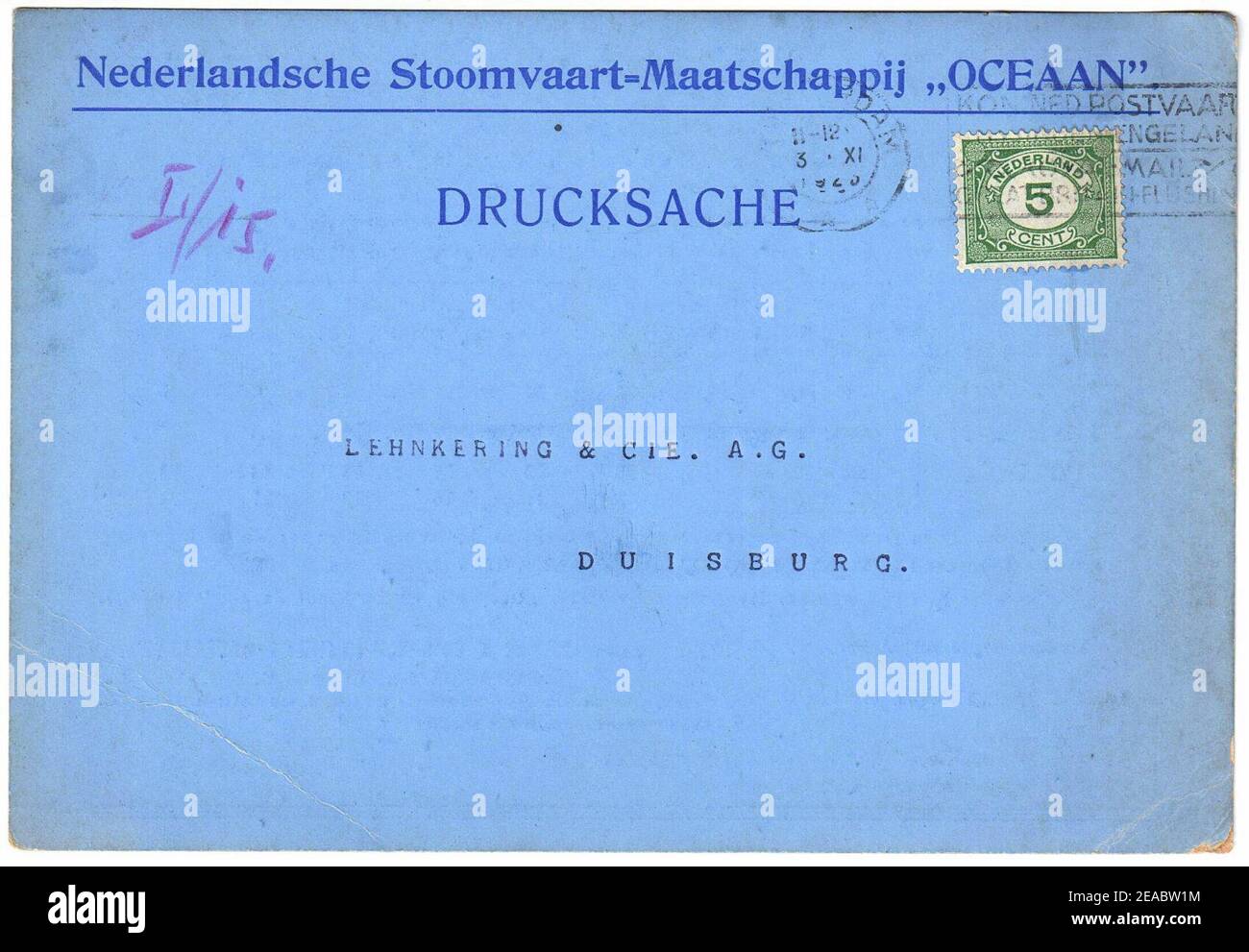 Pays-Bas 1923-11-03 imprimés envoyés par la poste. Banque D'Images