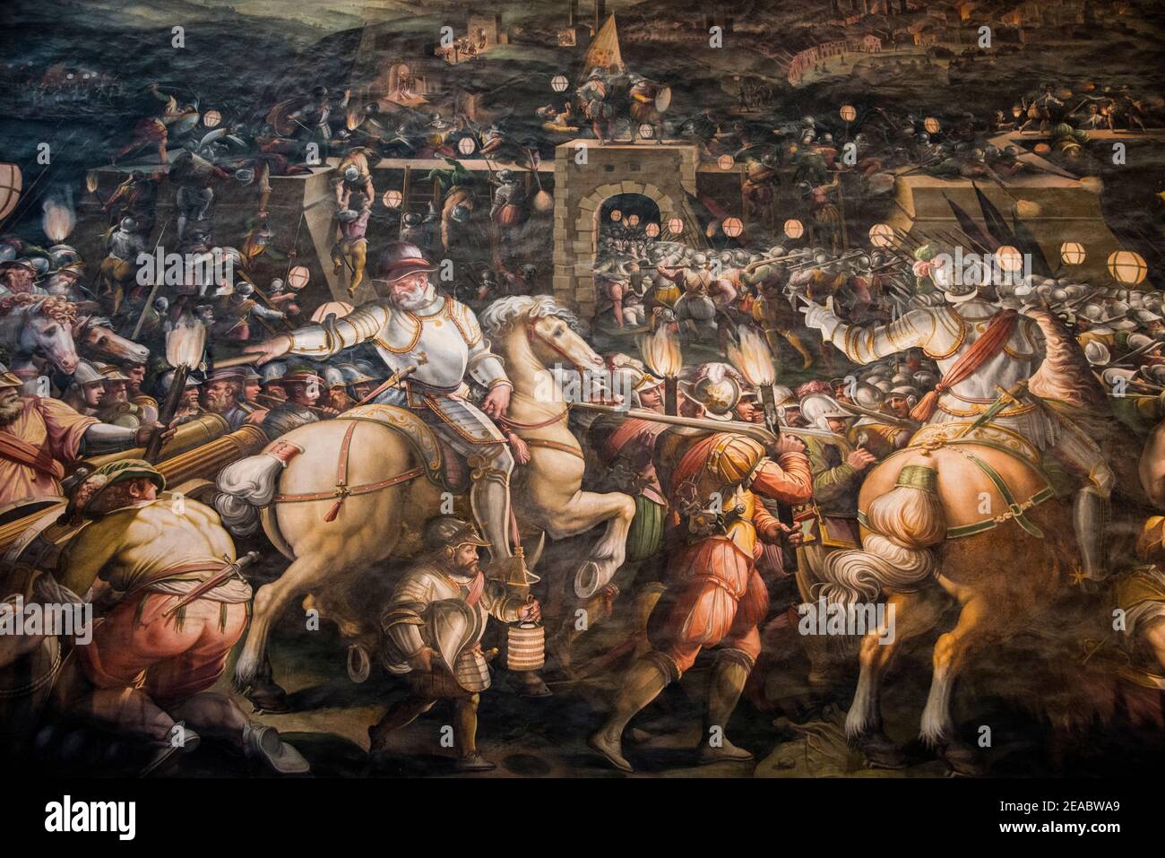 Peinture murale dans le hall des cinq cents, Palazzo Vecchio, Florence Banque D'Images