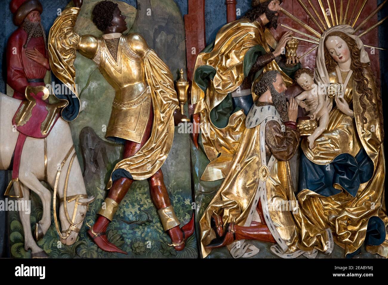 Cracovie, Pologne. 04e mars 2012. Un fragment des retables de Veit Stoss à la basilique Sainte-Marie à Cracovie.l'retable de Veit Stoss à la basilique Sainte-Marie à Cracovie est l'une des plus grandes et des plus belles retables gothiques d'Europe. Ce Trésor national de la Pologne a été récemment rénové et présenté au public lors d'une cérémonie. Crédit : SOPA Images Limited/Alamy Live News Banque D'Images