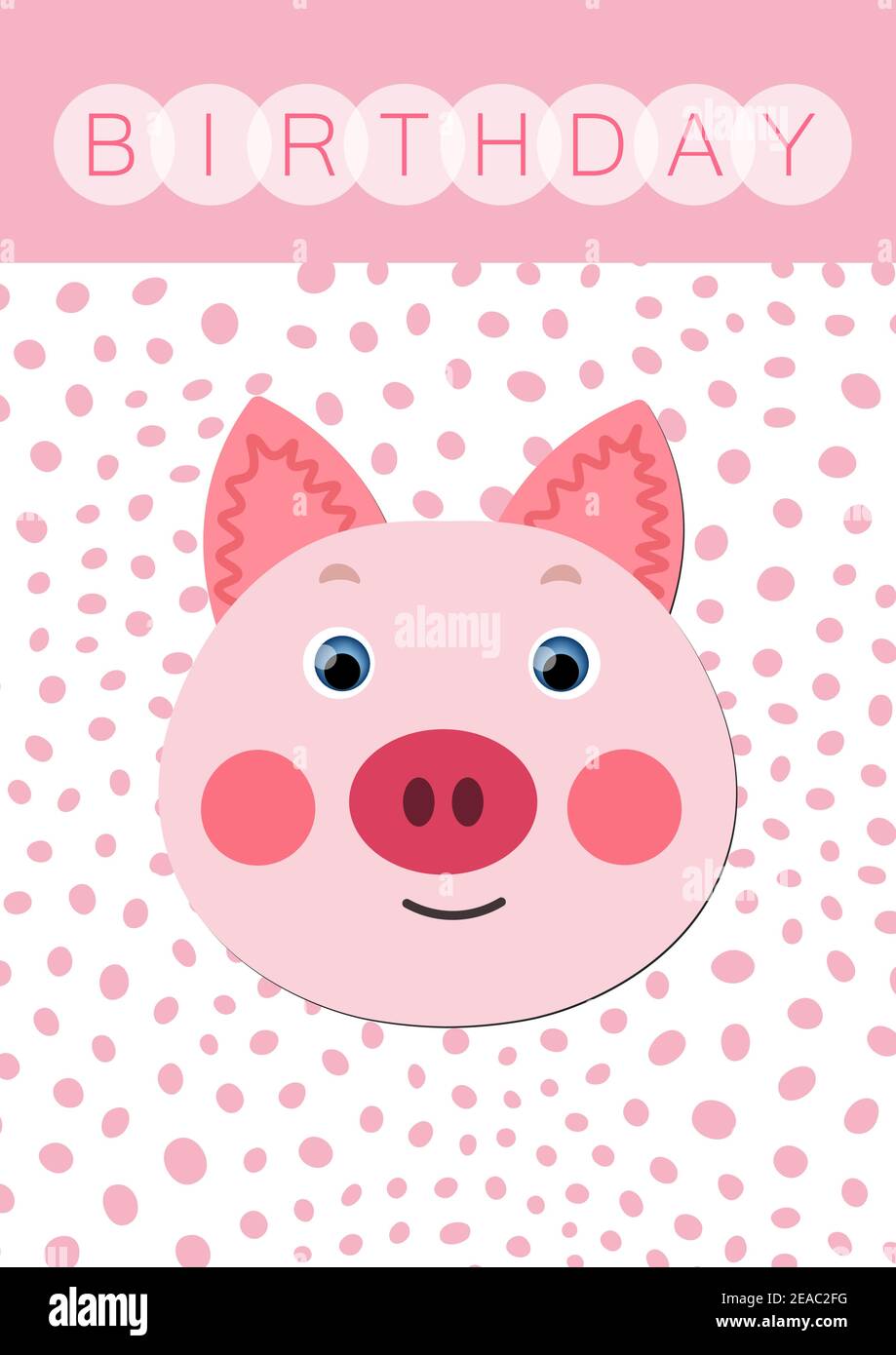 Joyeux Anniversaire Vacances Fete De Bebe Et Carte D Invitation Modele De Mise En Page Au Format Joli Visage De Cochon A Motif Vectoriel Colore En Pointilles Image Vectorielle Stock Alamy