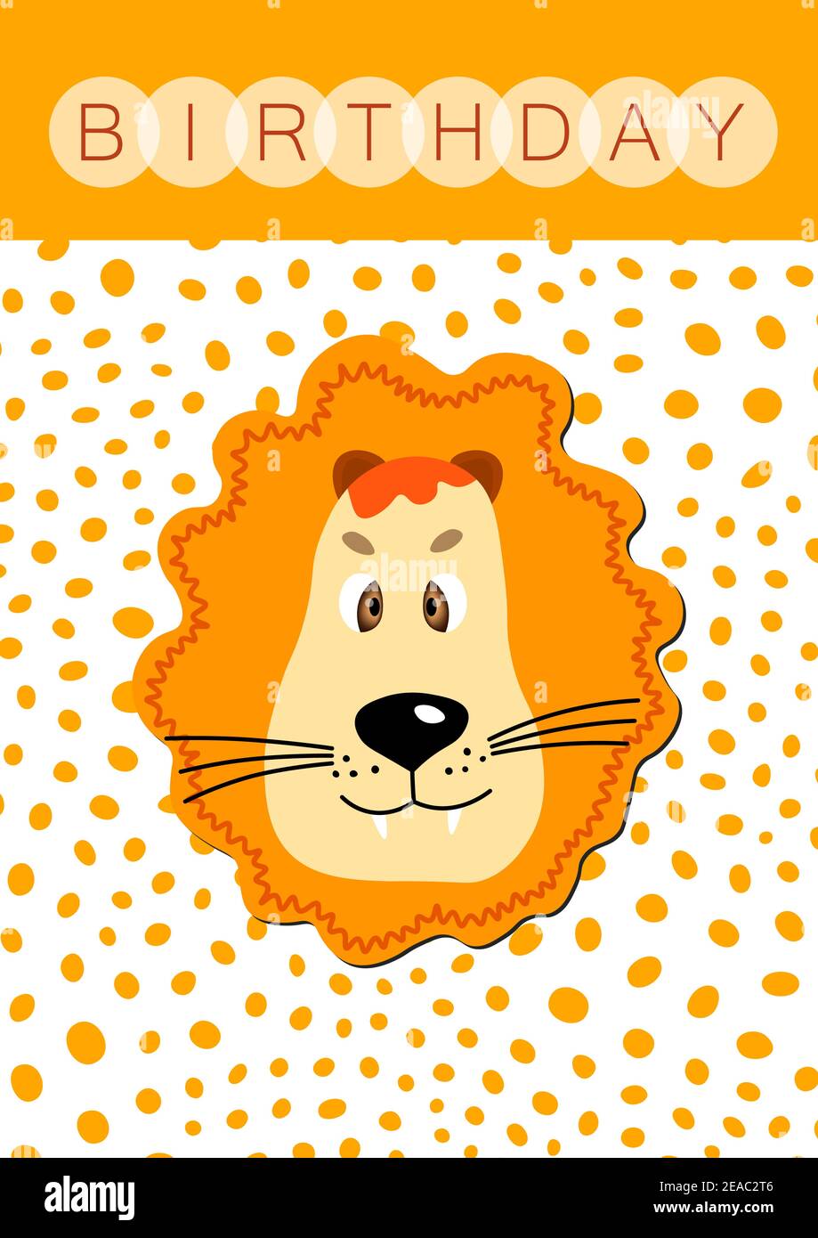 Joyeux Anniversaire Carte Avec Lion Mignon Image Vectorielle Stock Alamy