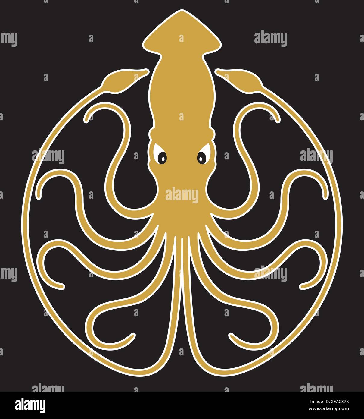 Emblème, logo ou emblème Squid géant. Illustration vectorielle avec 10 tentacules de curling créant un motif de cercle. Illustration de Vecteur