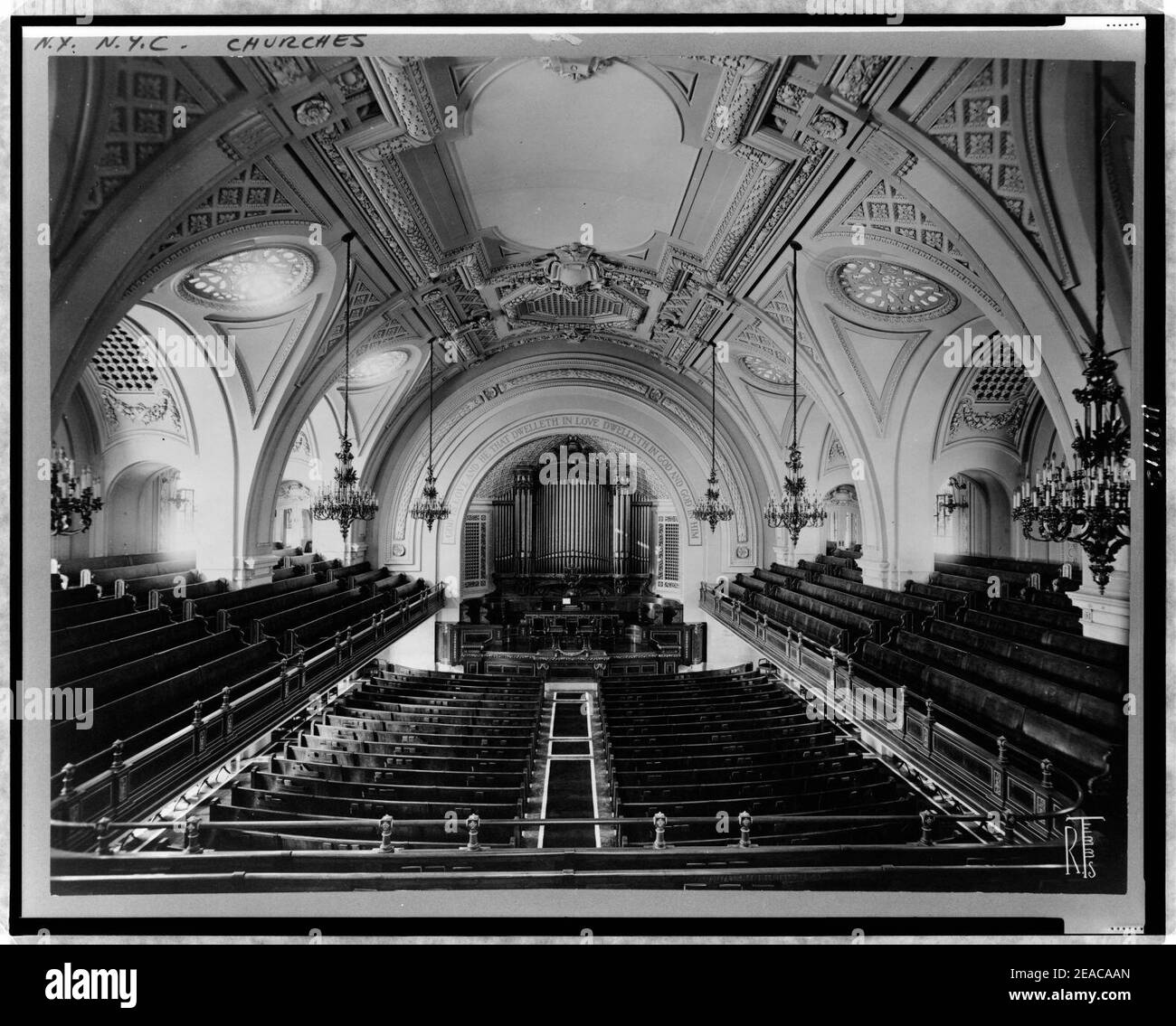 New York, 1ère église du Christ, scientifique, intérieur - R. Tebbs. Banque D'Images